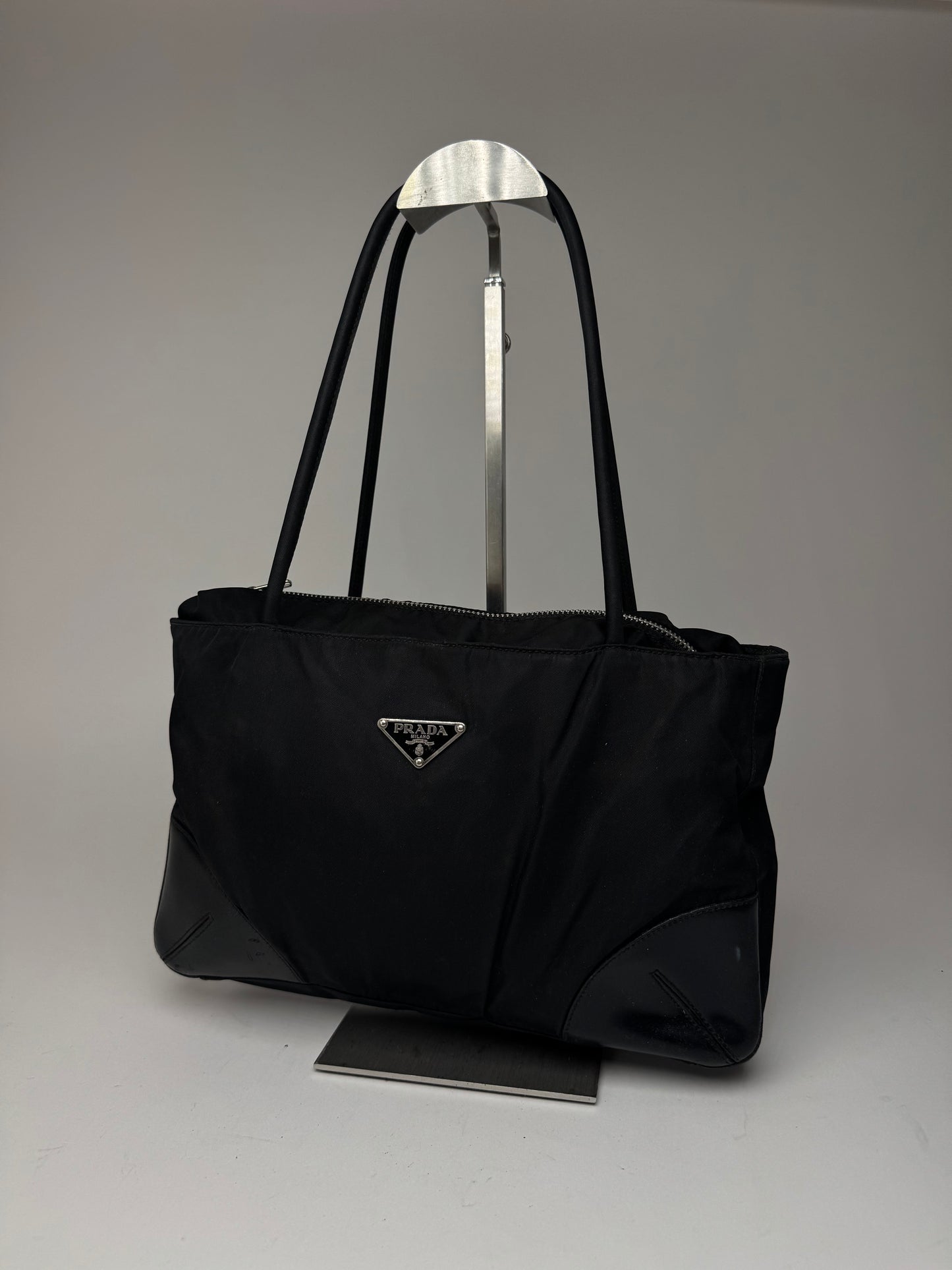 Sac Trangle Prada vintage en cuir polyester noir