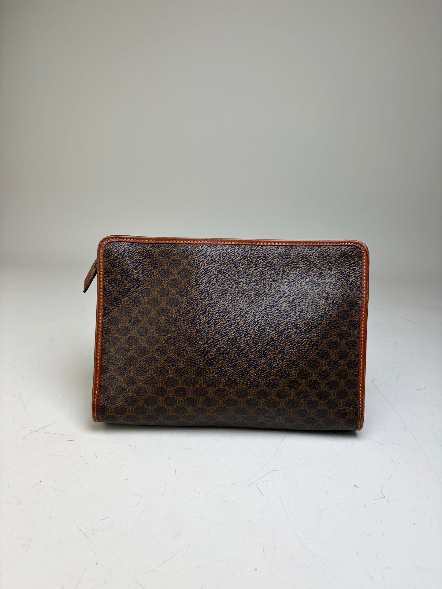 Vintage Celine Coated Canvas Cosmetic Case Brown Tan Gold
