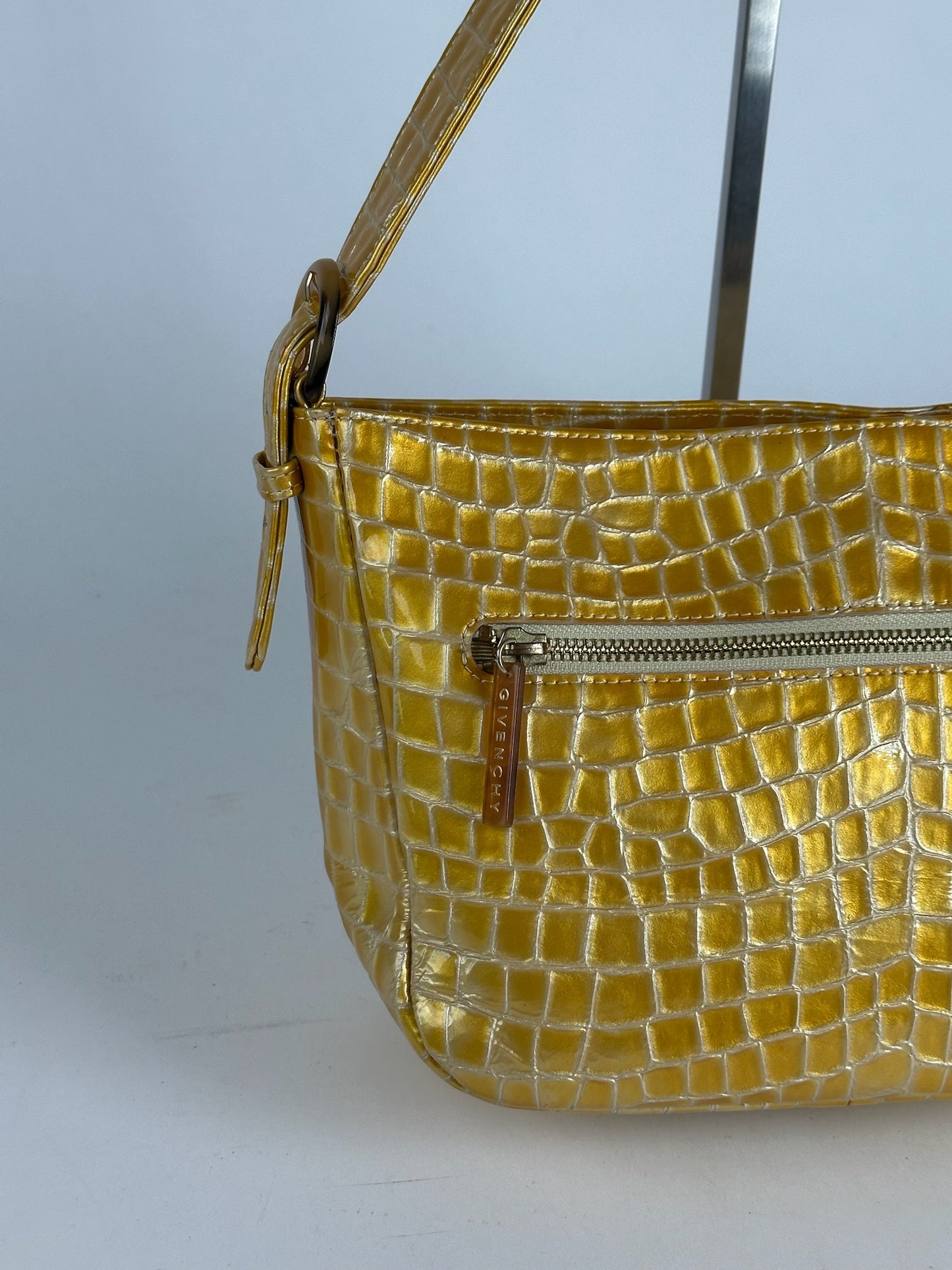 Vintage Givenchy Patent Leather Crocodile emblossed bag golden