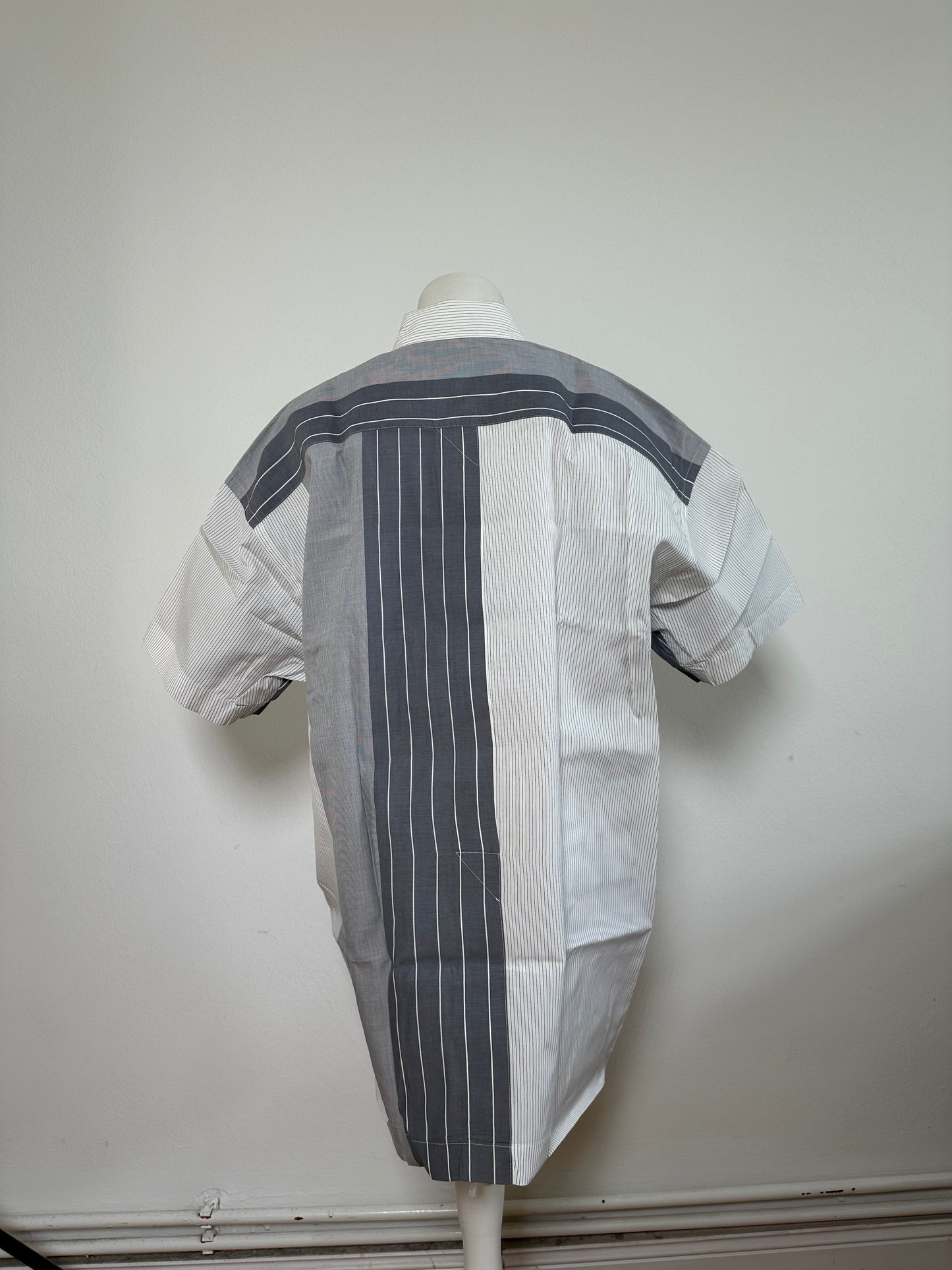 Vintage Issey Miyake Striped Cotton Shirt Grey White M