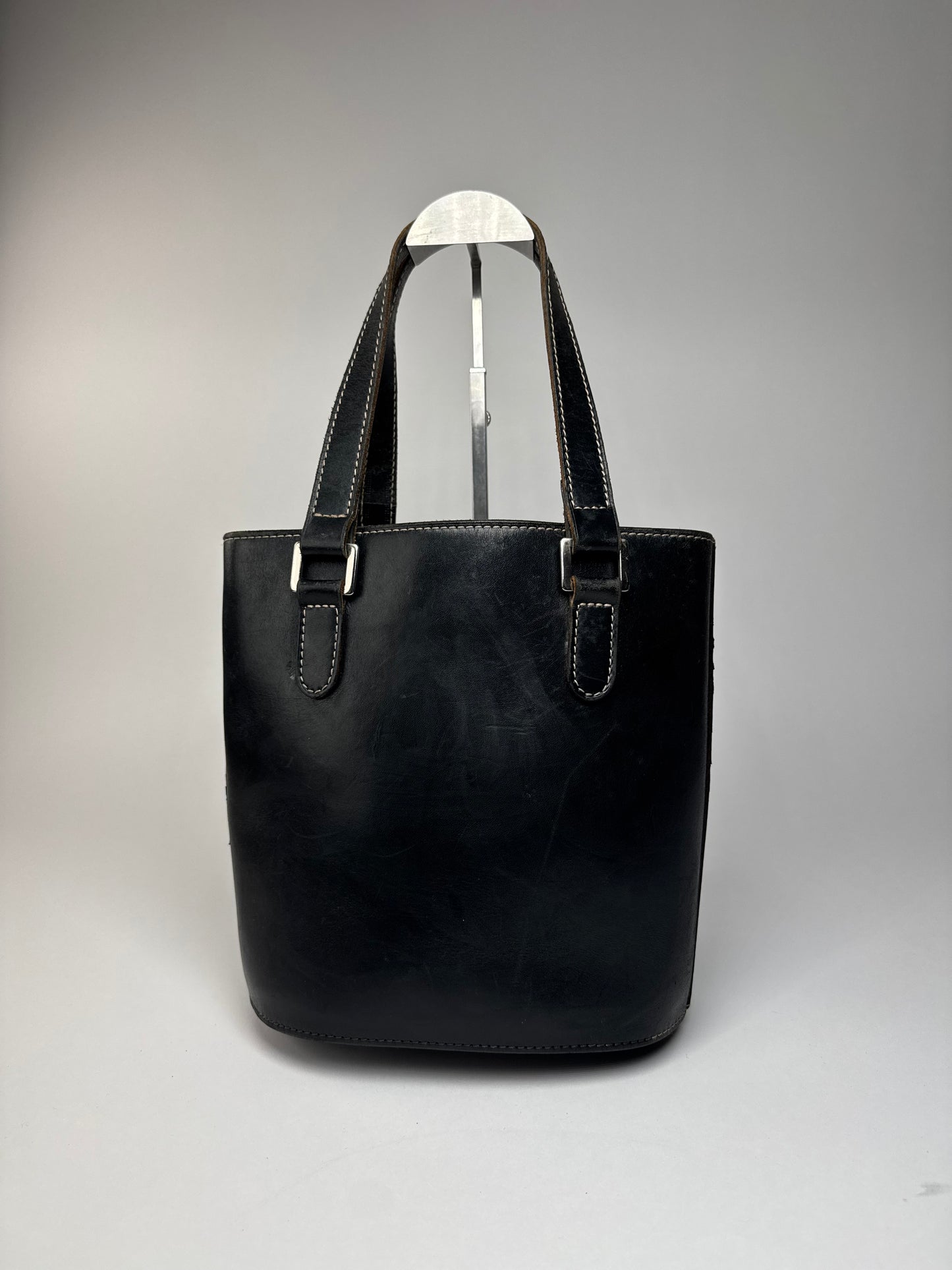 Vintage Courreges Leather Bucket Bag Black