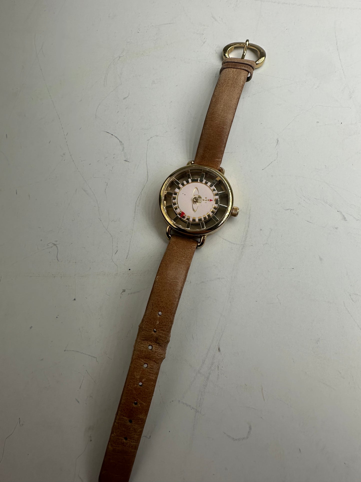 Vintage Vivienne Westwood Leather Strap Watch Beige Gold