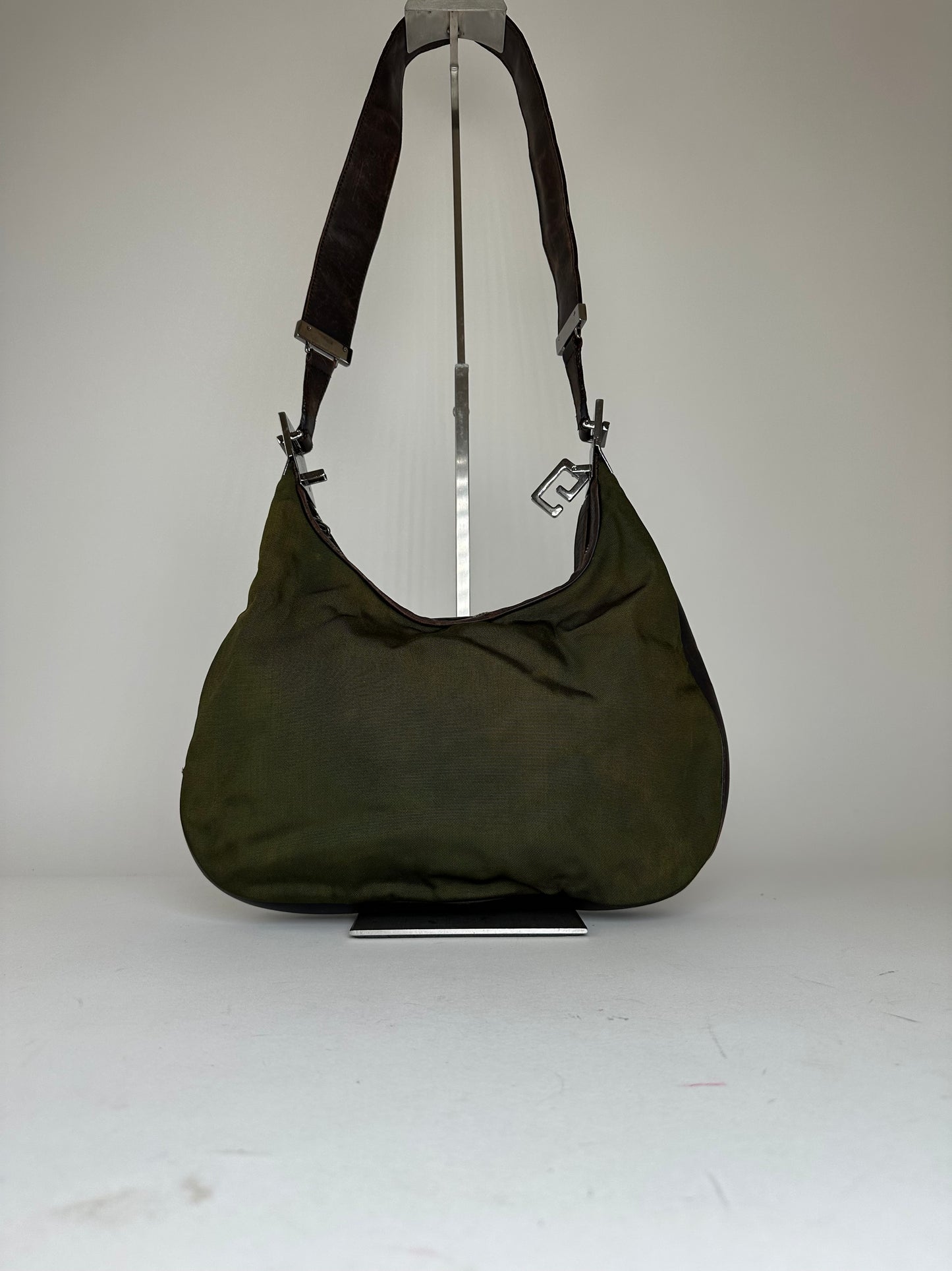 Vintage Gucci Canvas Leather Hobo Shoulder Bag Olive Green Brown