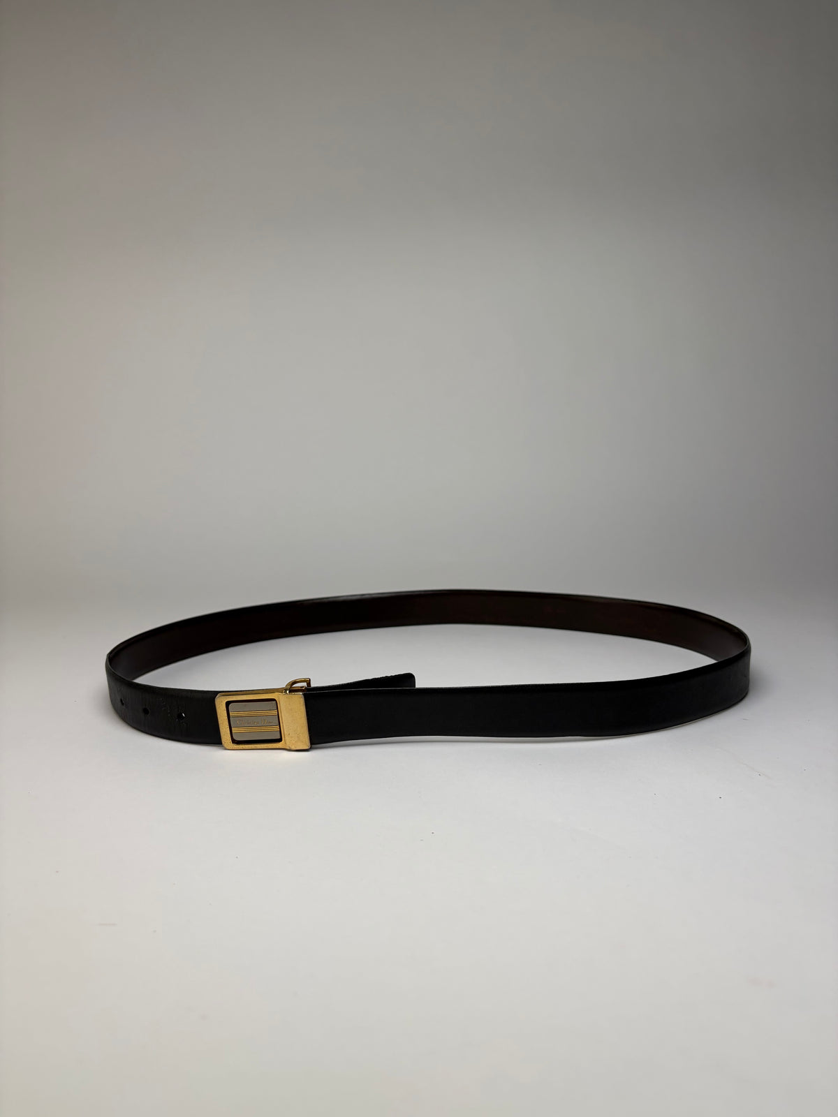Vintage Dior Leather Belt Gold Buckle c. Late 1980s Black