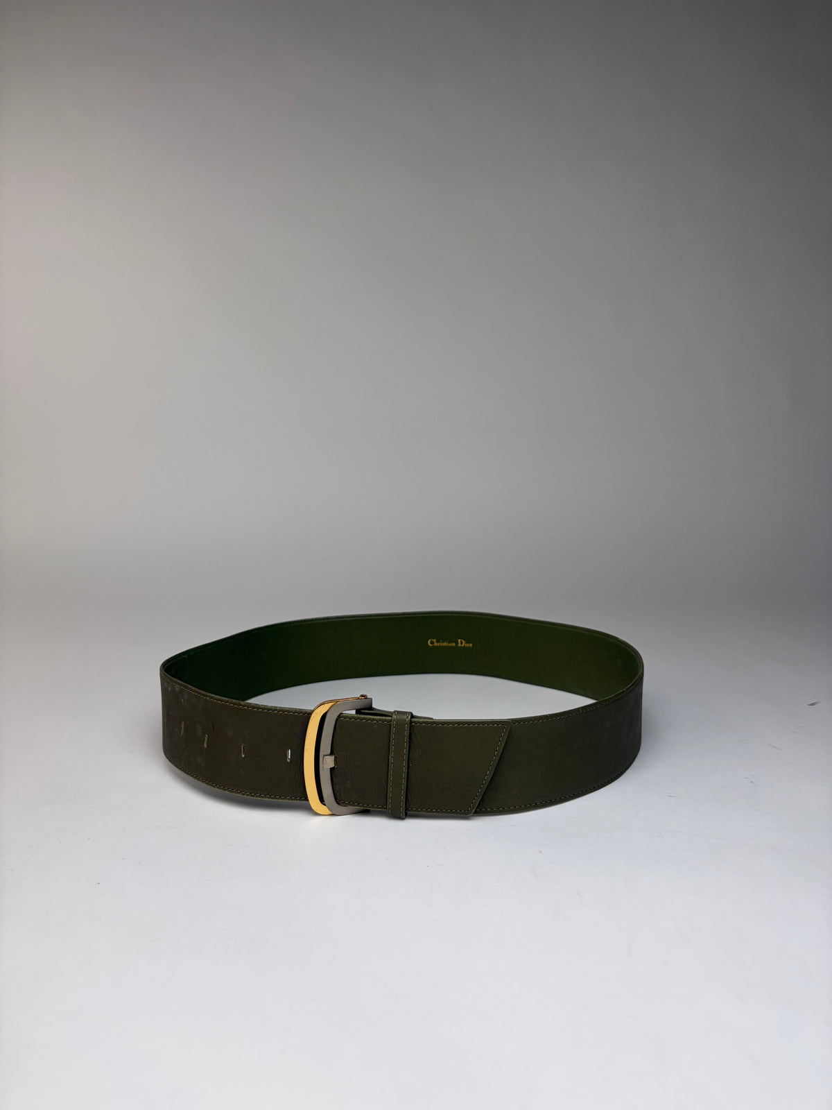 Vintage Dior Wide Leather Belt Late 1970s–1980s Olive Green