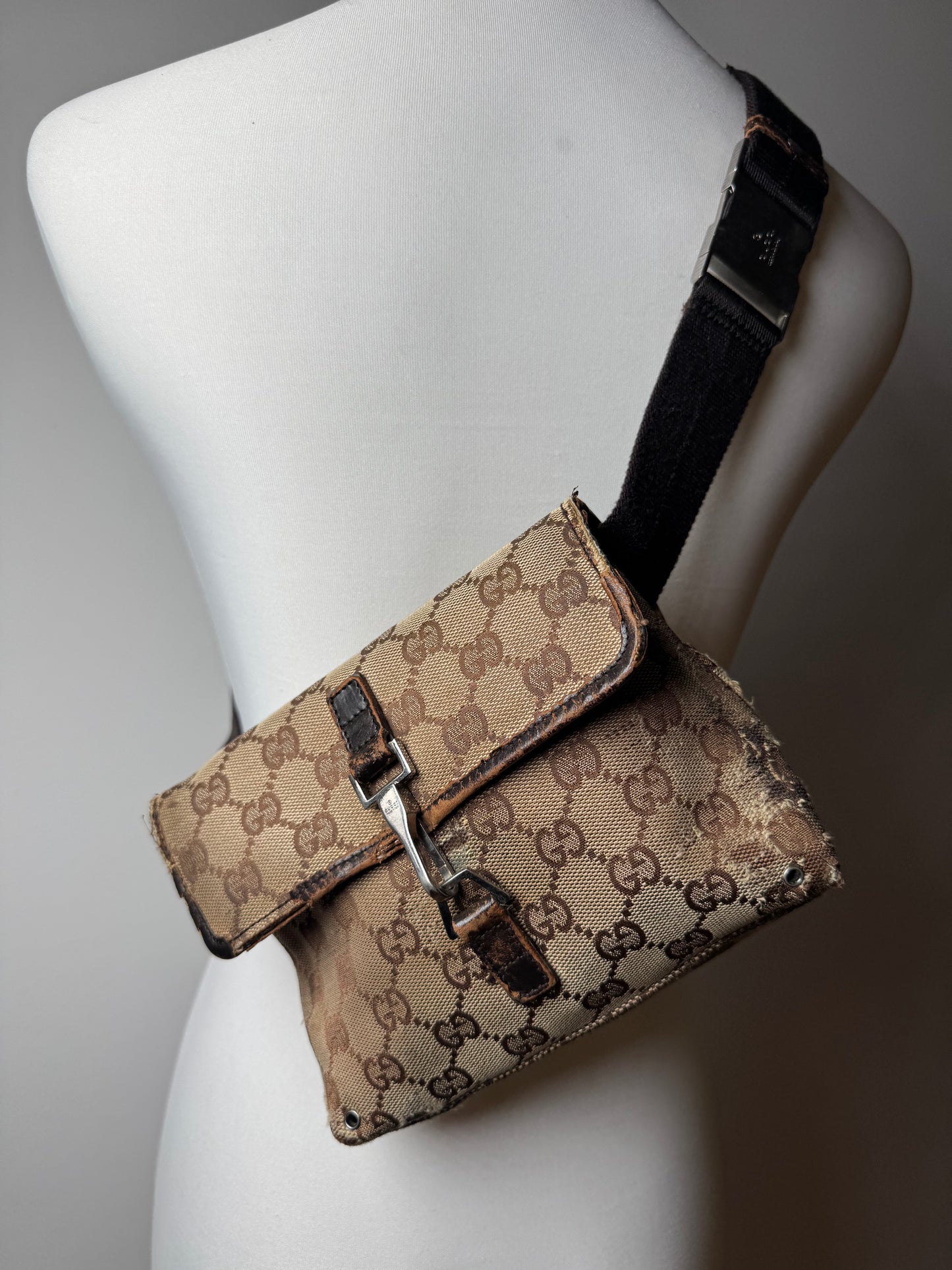 Vintage Gucci Monogram Crossbody Bag Beige Brown