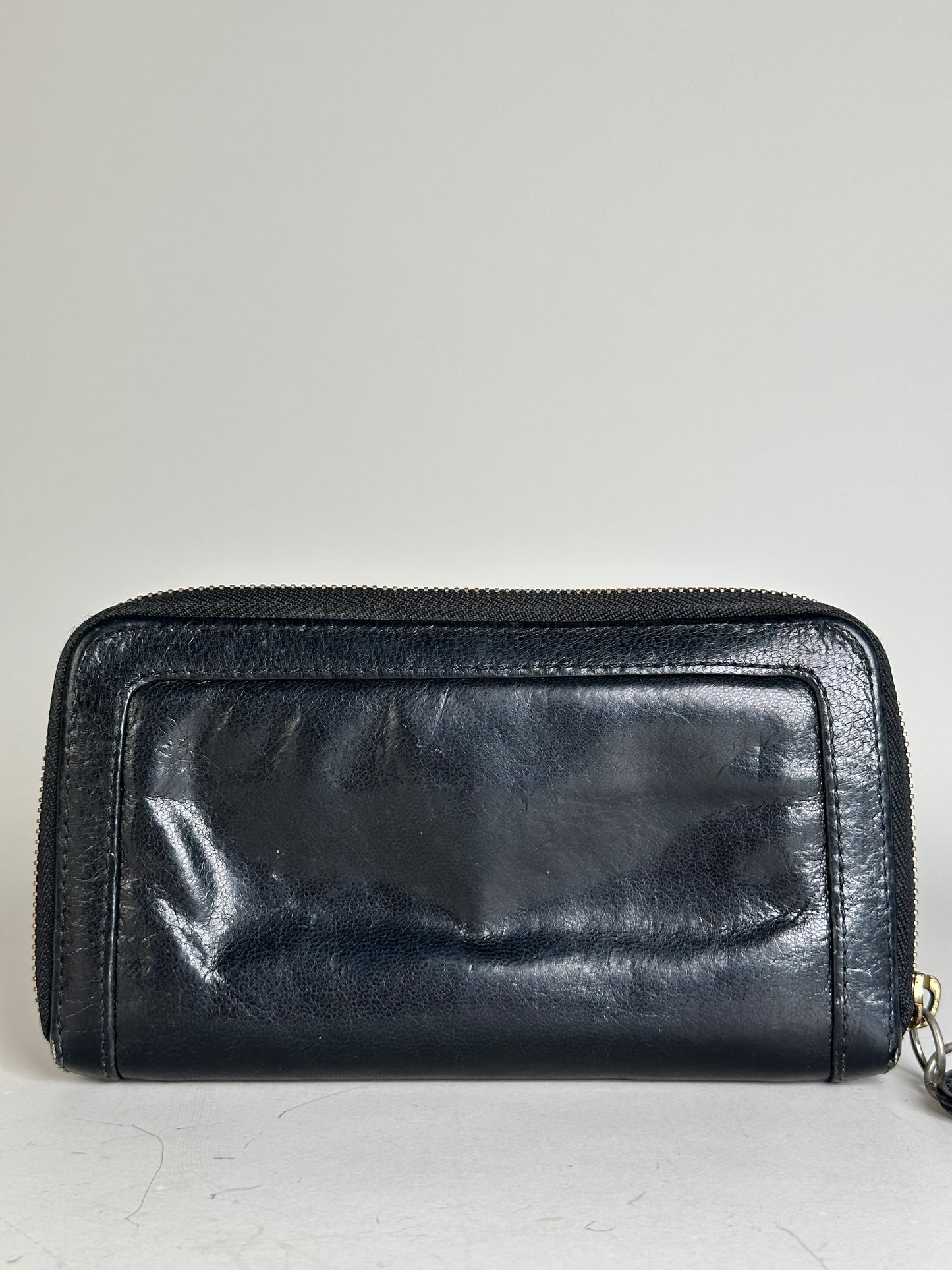 Vintage Chloe Leather Wallet Black Gold-tone