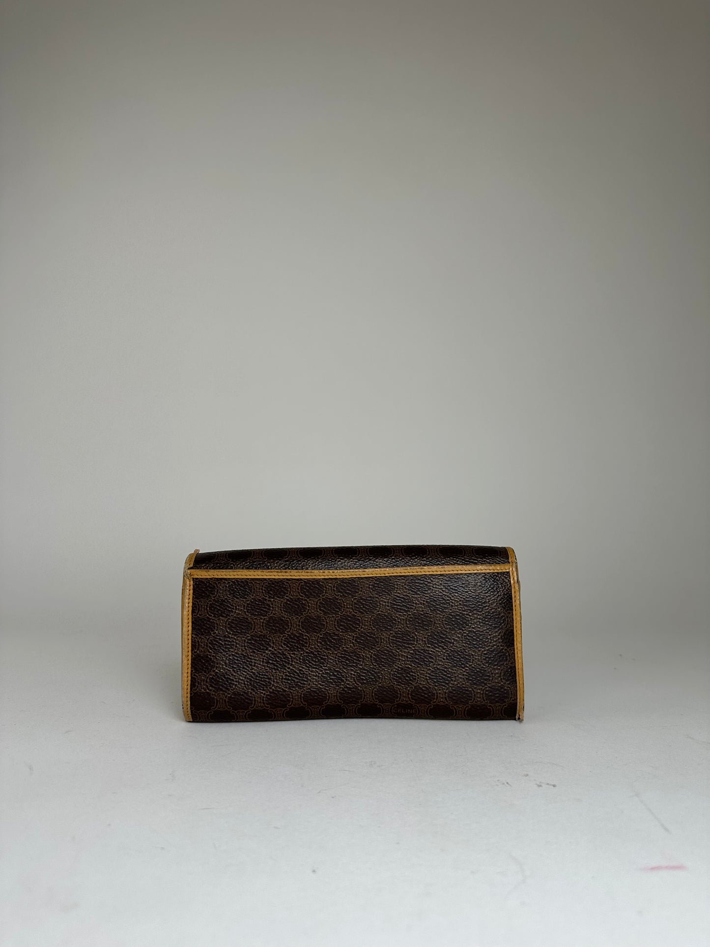 Vintage Celine Paris Macadam Triomphe Monogram Coated Canvas Long Wallet Brown Tan