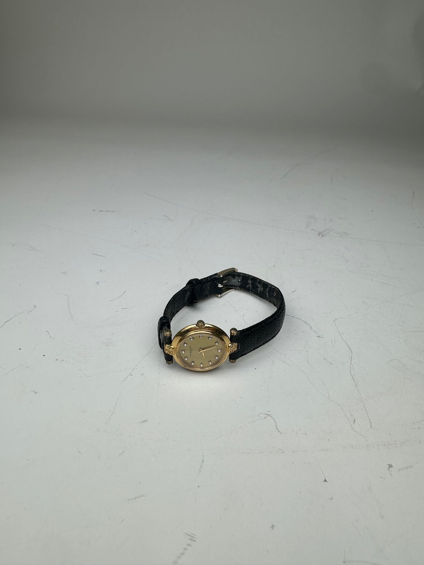 Vintage Balenciaga Bracelet Watch Black Gold Plated Leather
