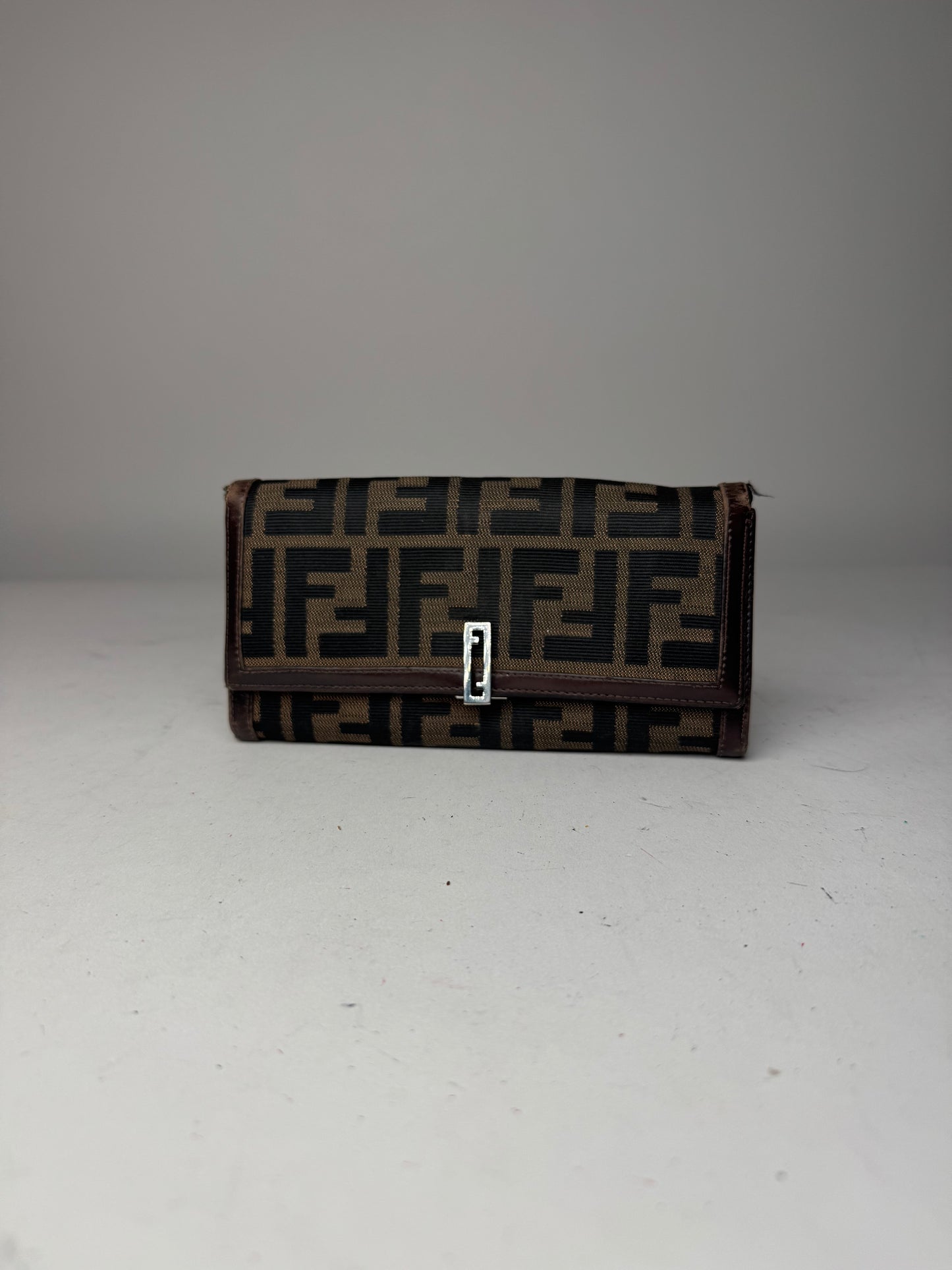 Vintage Fendi FF Monogram Canvas Leather Wallet Brown