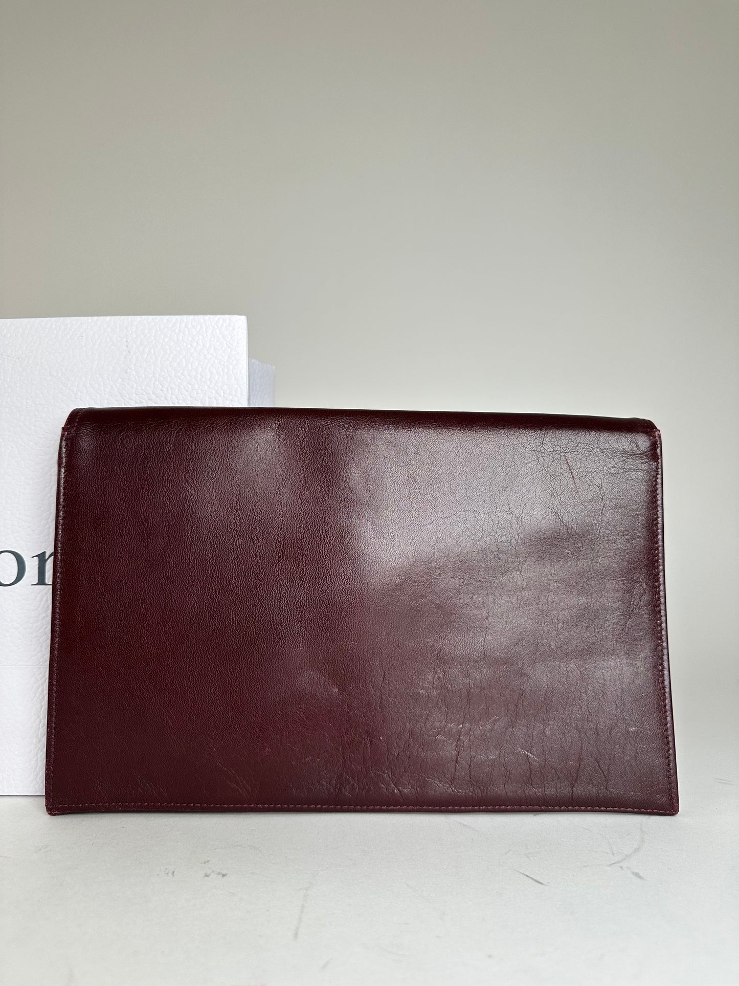 Vintage Dior Leather Envelope Clutch Burgundy