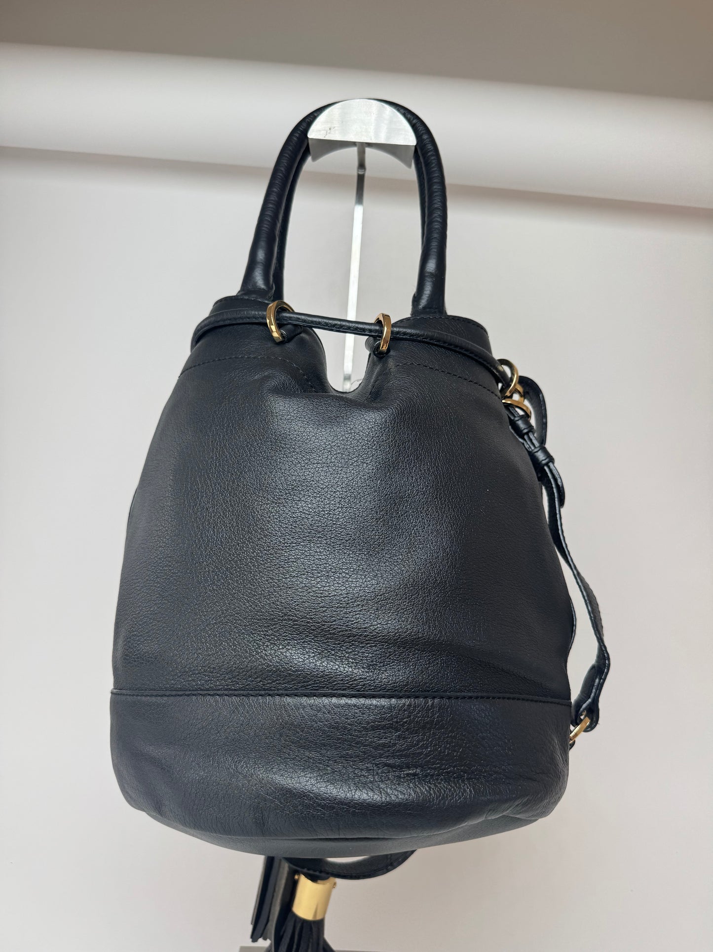 Sac seau vintage en cuir noir CHLOE 2 voies