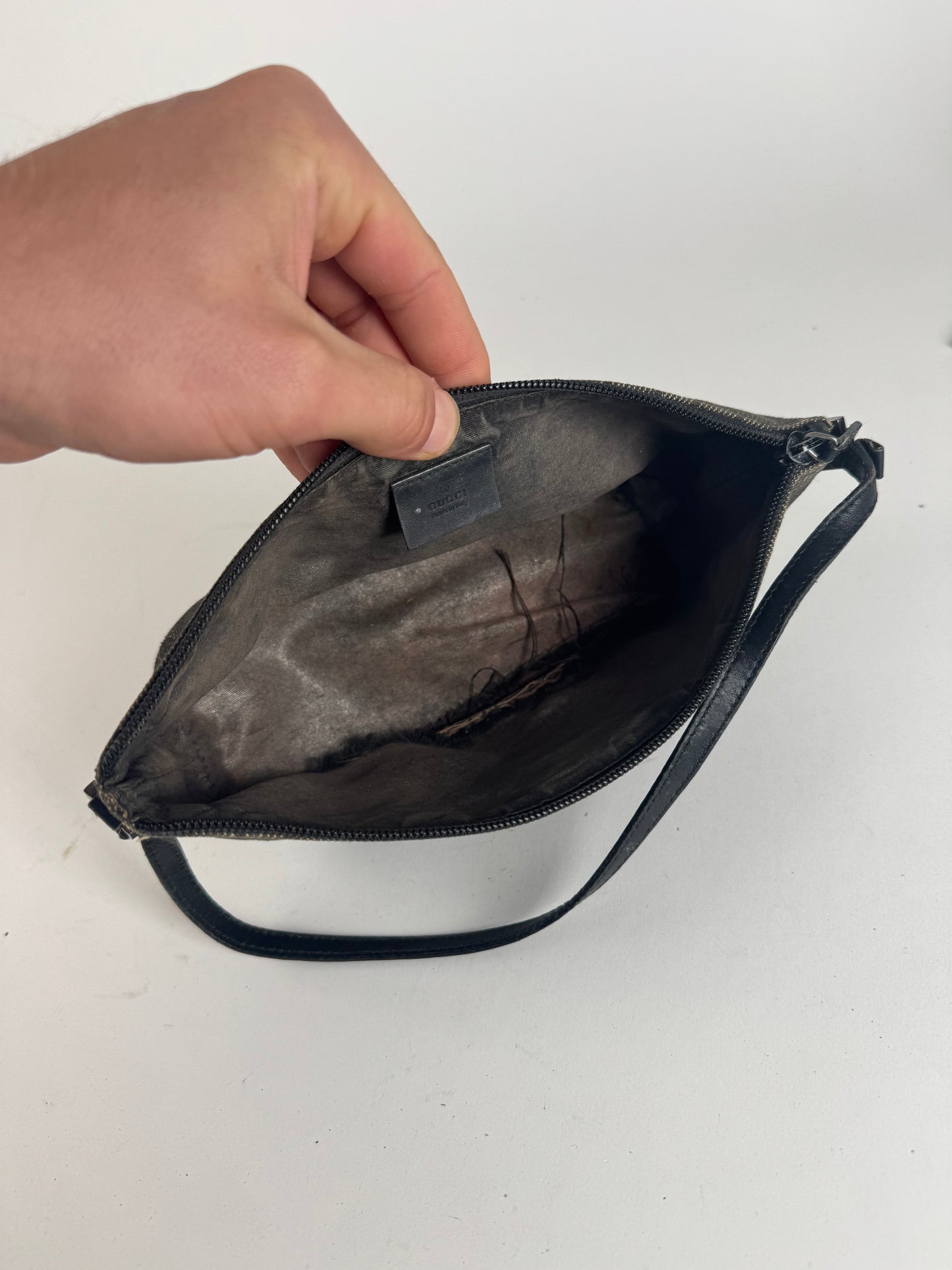 Vintage Gucci Monogram Canvas Baguette bag black