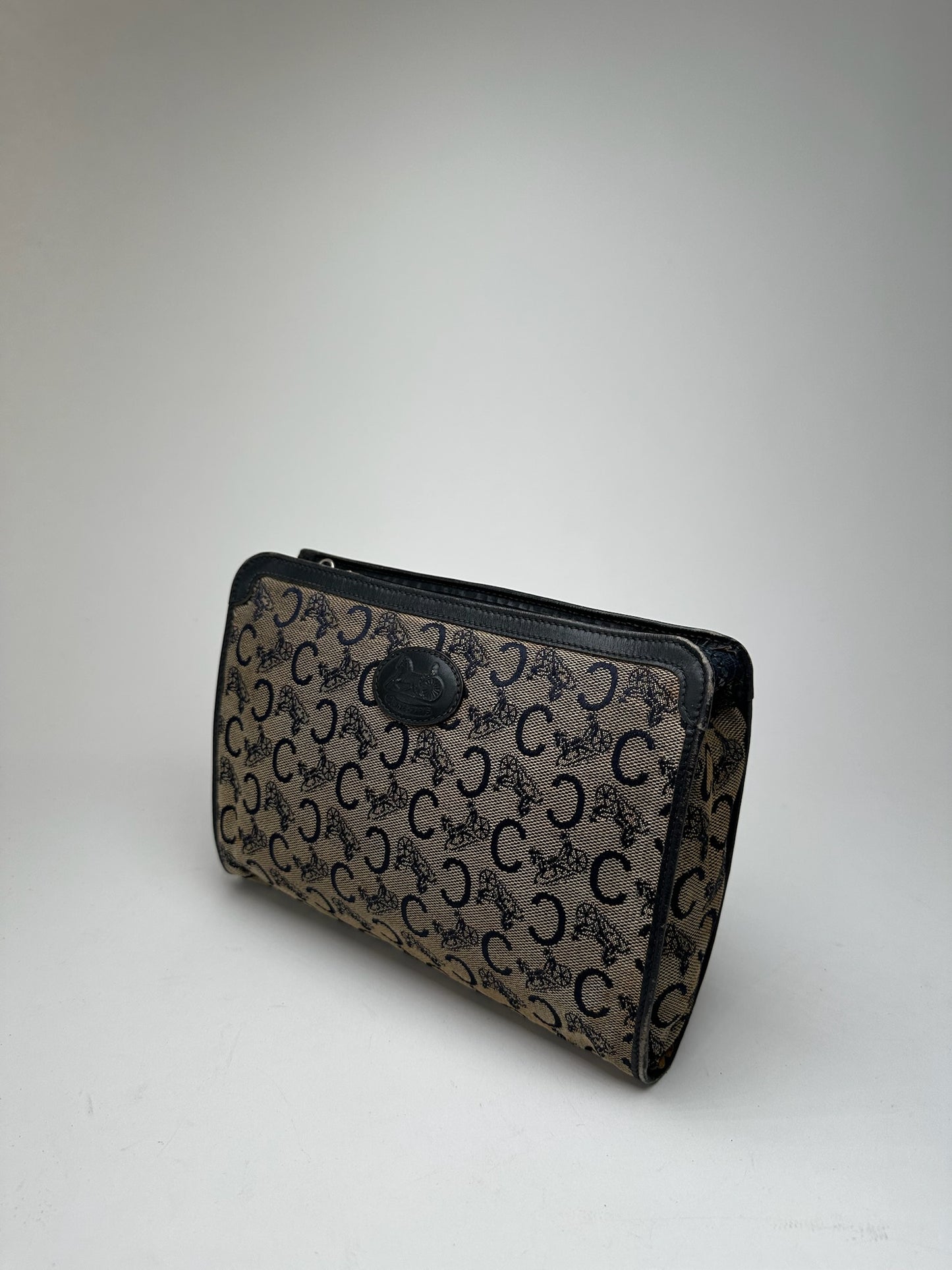 Vintage Celine Macadam Monogram Canvas Leather Clutch