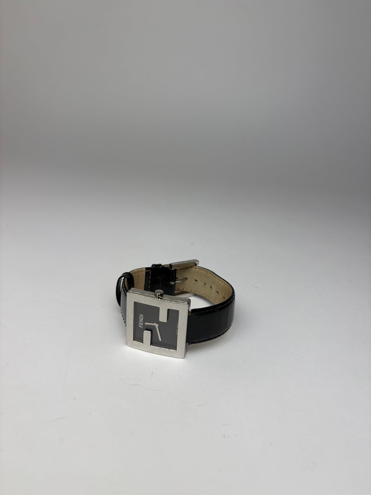 Vintage Fendi Square Watch Patent Leather Strap Late 1990s Black