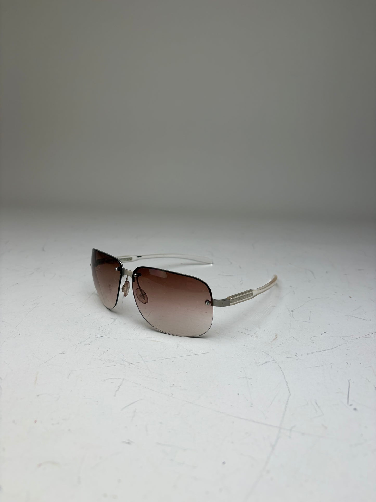 Vintage Prada Metal Frame Sunglasses Brown Gradient Silver