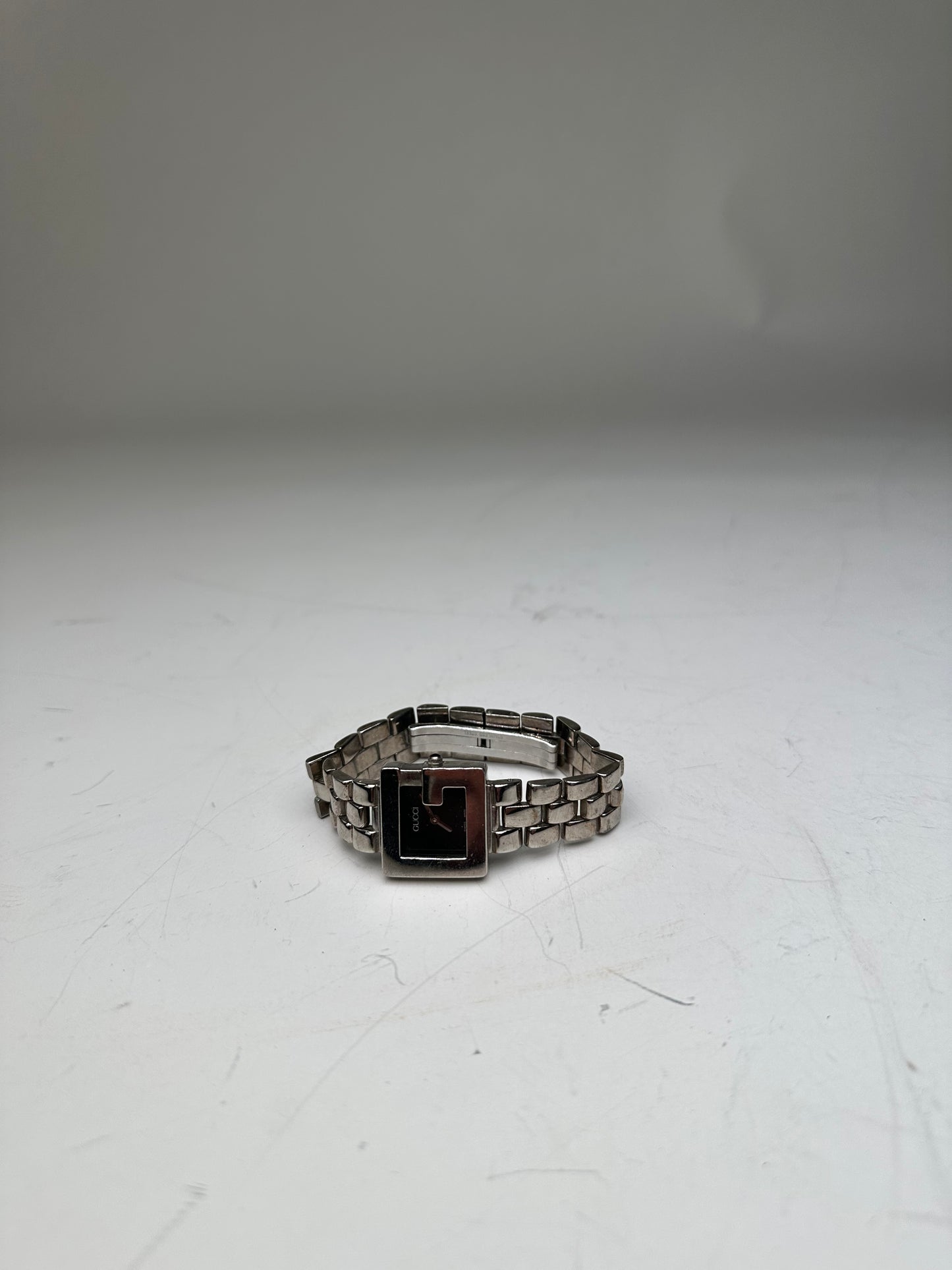 Vintage Gucci Stainless Steel Bracelet Watch Black Silver