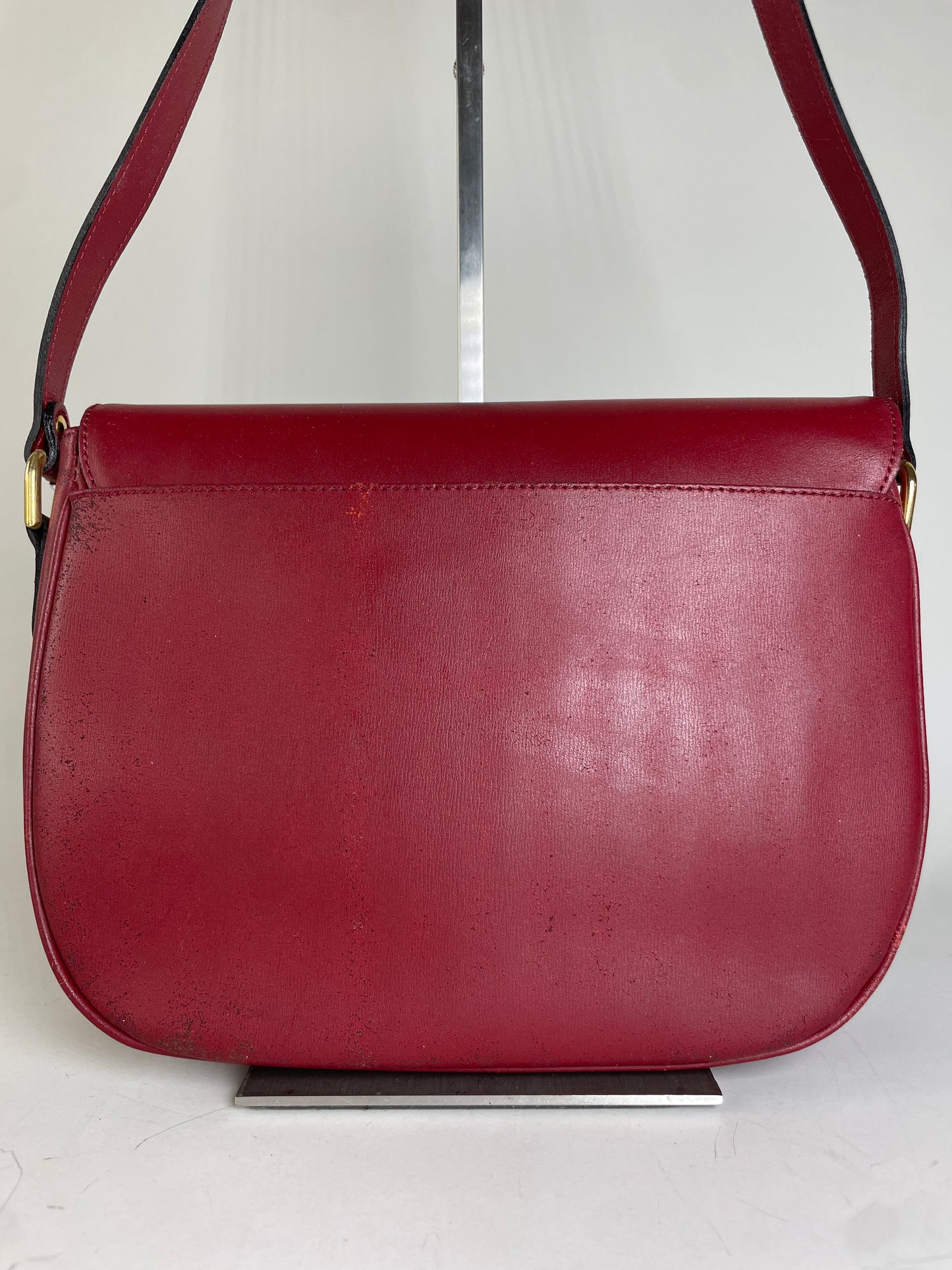 Vintage Courreges Leather Shoulder Bag Burgundy Gold-tone