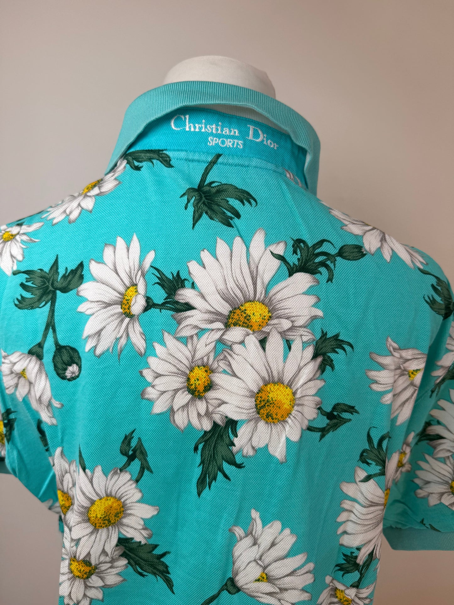 Vintage Dior Floral Polo Shirt Turqoiuise L