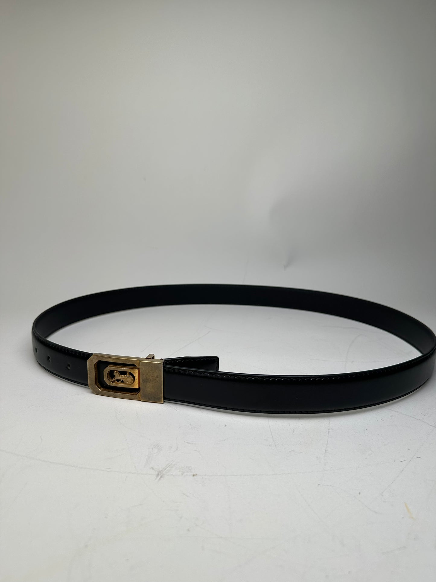 Vintage Celine Leather Belt Black Gold Buckle