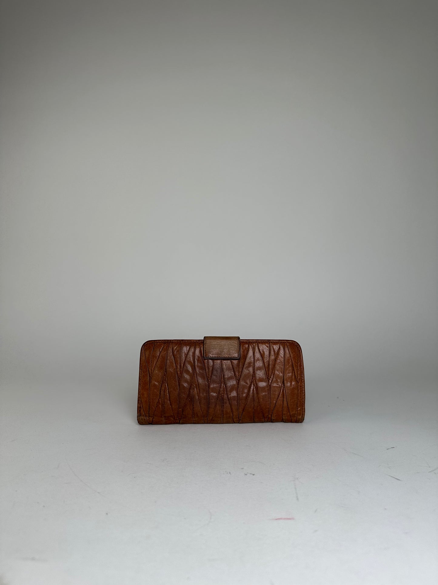 Vintage Miu Miu Matelasse Leather Long Wallet Cognac Brown