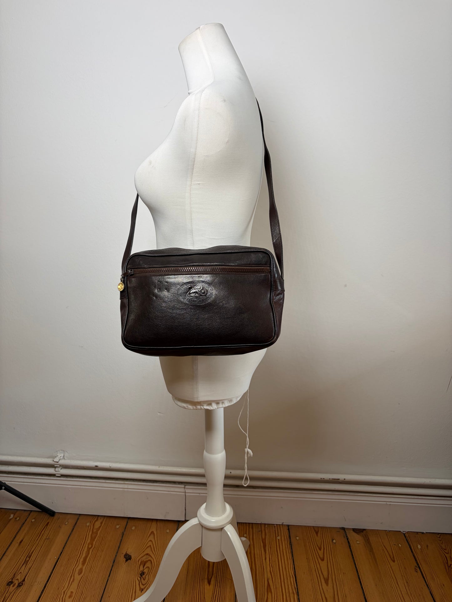 Vintage Celine Leather Crossbody Bag Dark Brown Gold