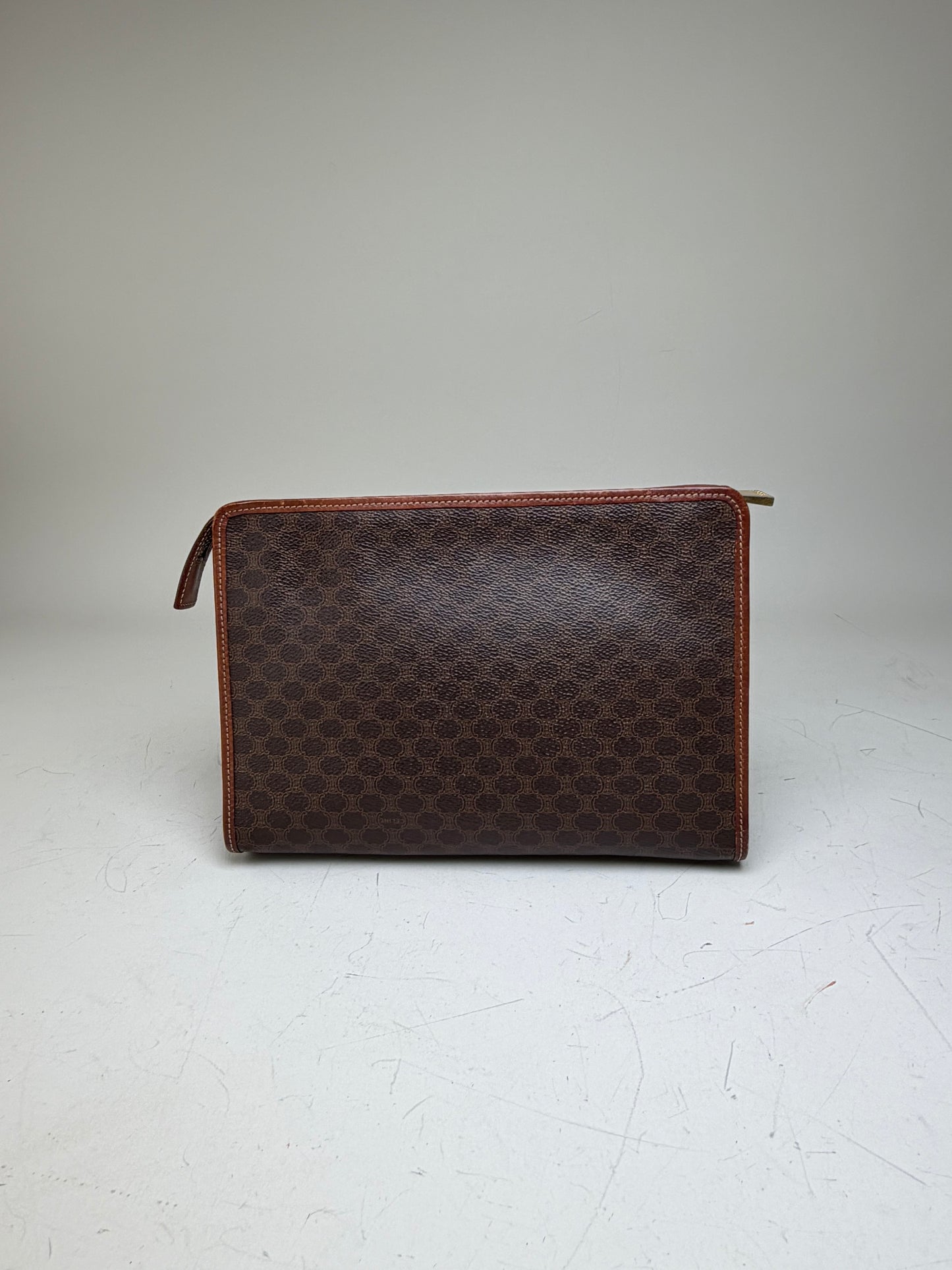 Vintage Celine Macadam Canvas Clutch Bag Dark Brown Tan