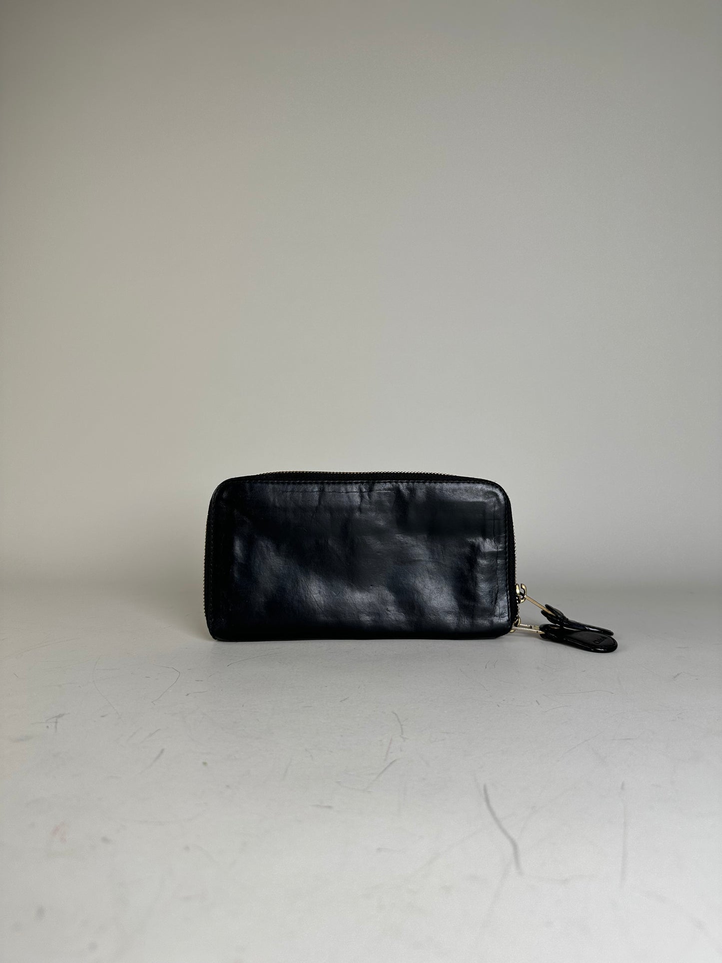 Vintage Chloe Leather Zip Wallet Black Gold