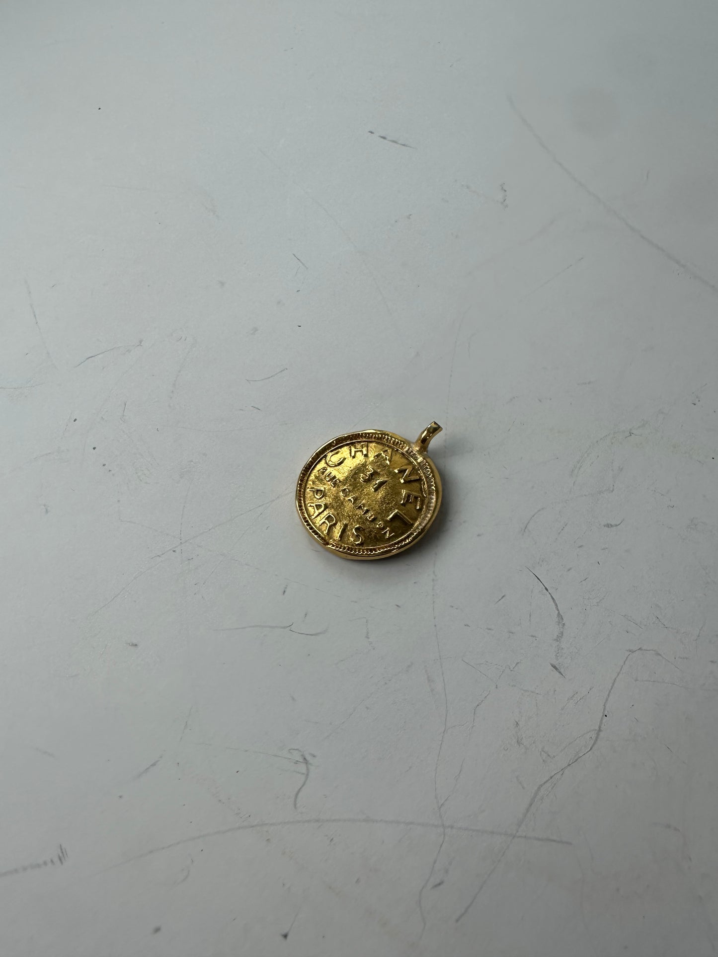 Vintage Chanel Logo Pendant Gold Brass