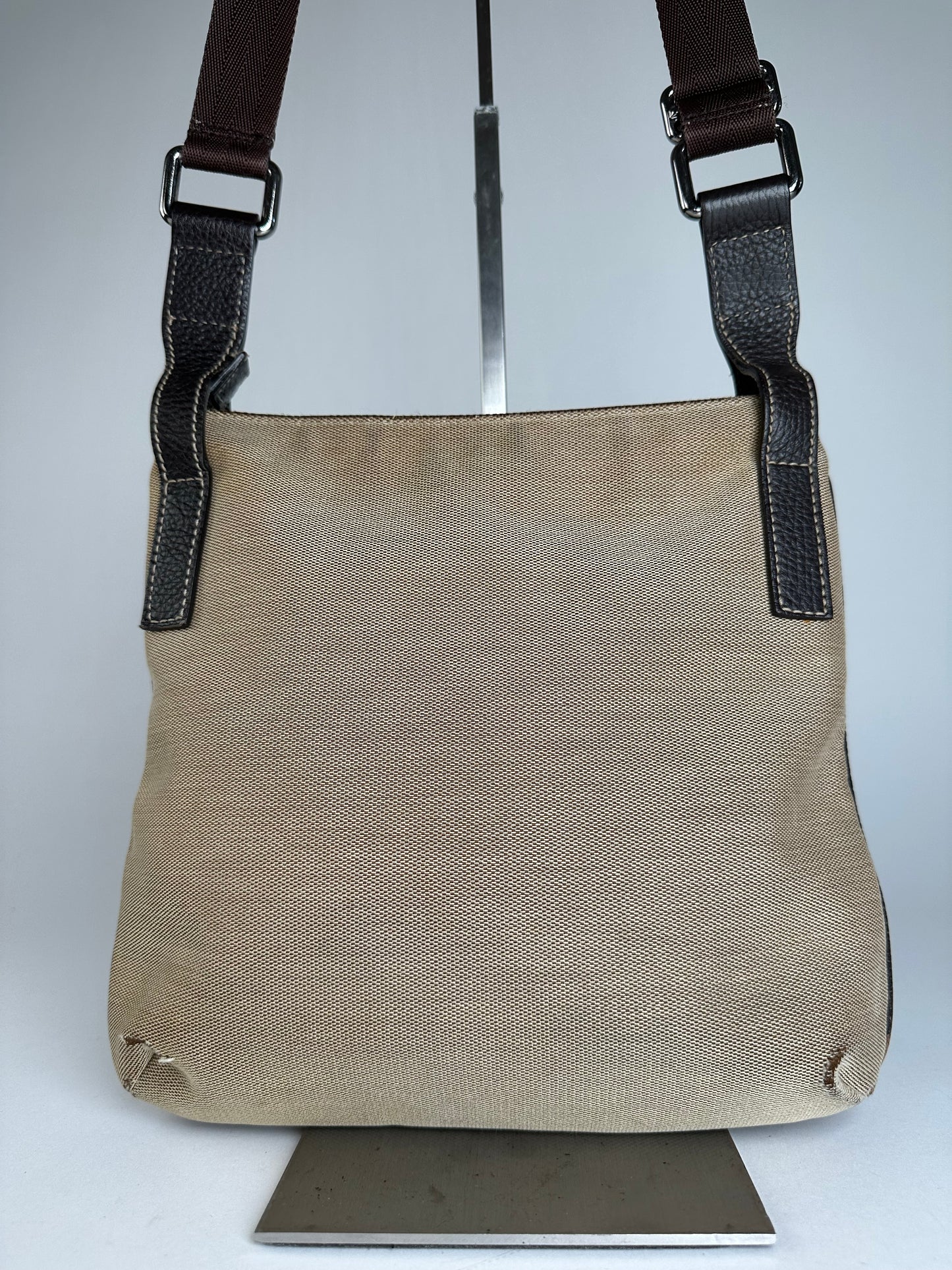 Vintage Gucci Cotton Shoulder Bag Beige Brown