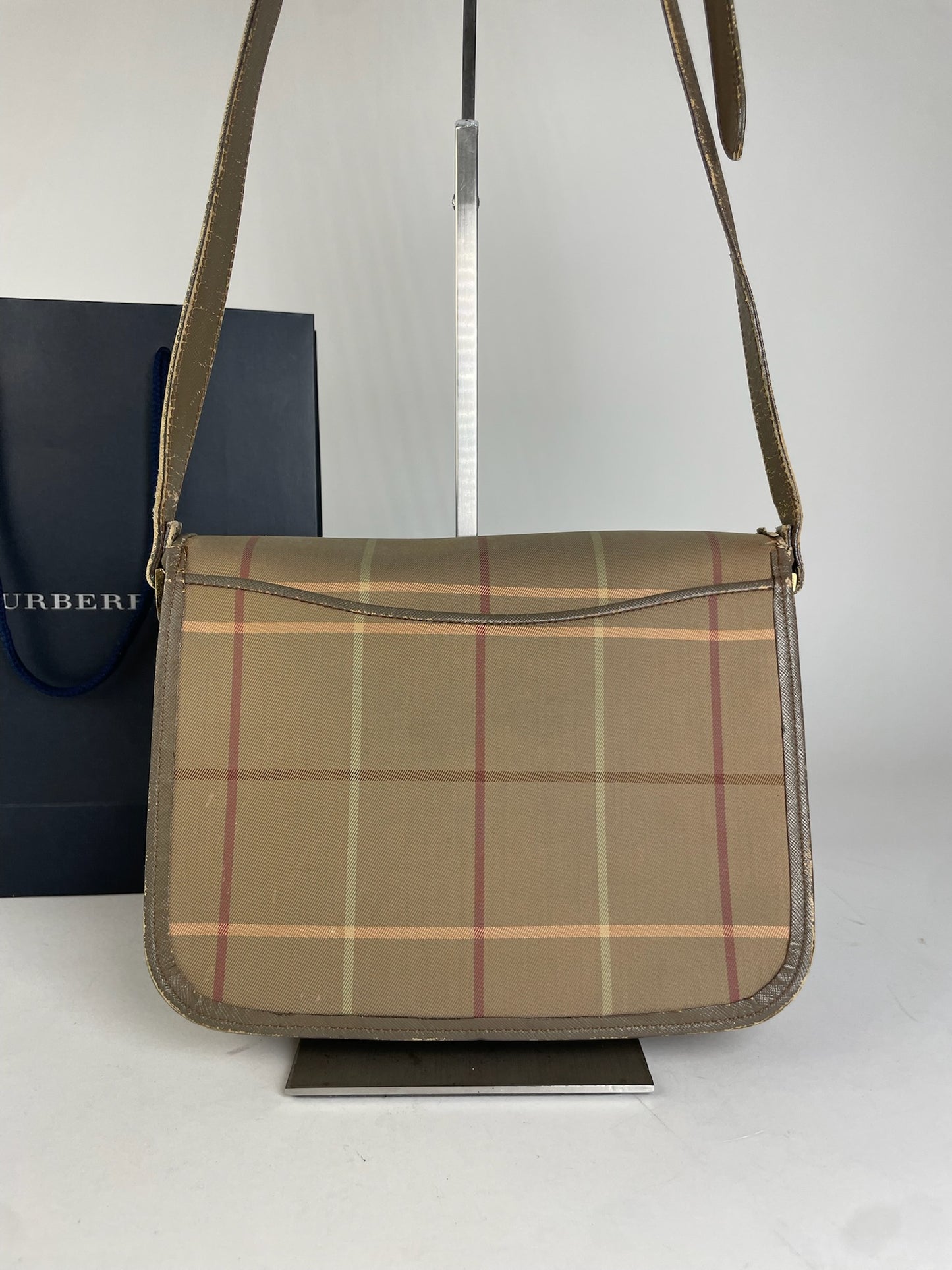 Burberry Vintage Shoulder Bag Iconic Check in Beige and Brown