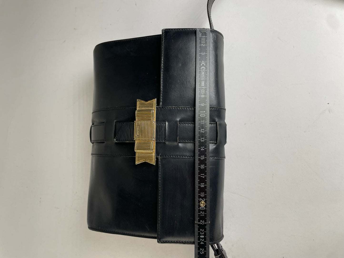Celine Classic Shoulder Bag Black Leather Gold Detail