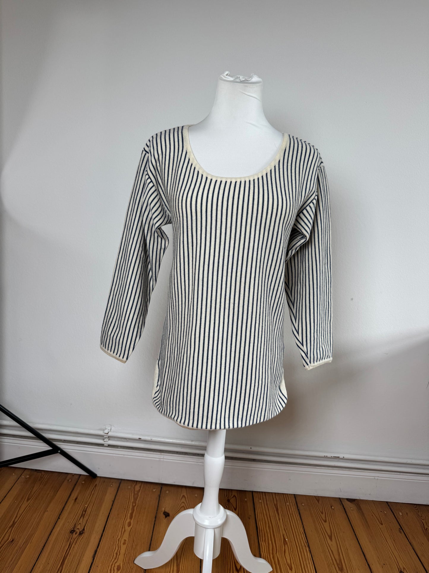 Vintage Yves Saint Laurent Striped Wool Sweater 36/S Navy beige