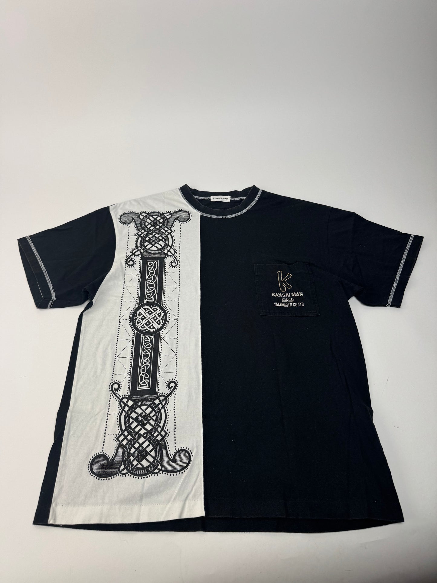 Vintage Kansai Yamamoto Abstract Mens T-shirt Black White M/L