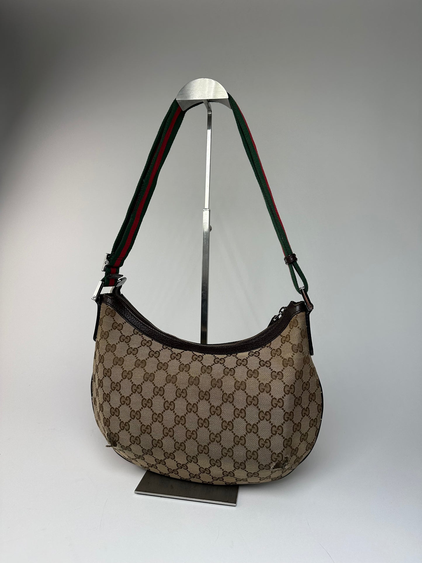 Vintage Gucci Monogram Canvas Croissant Shoulder bag Beige Brown