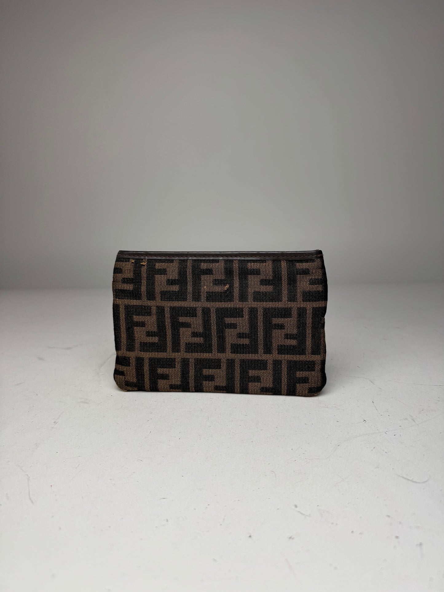 Vintage Fendi Monogram Leather Canvas Clutch Brown