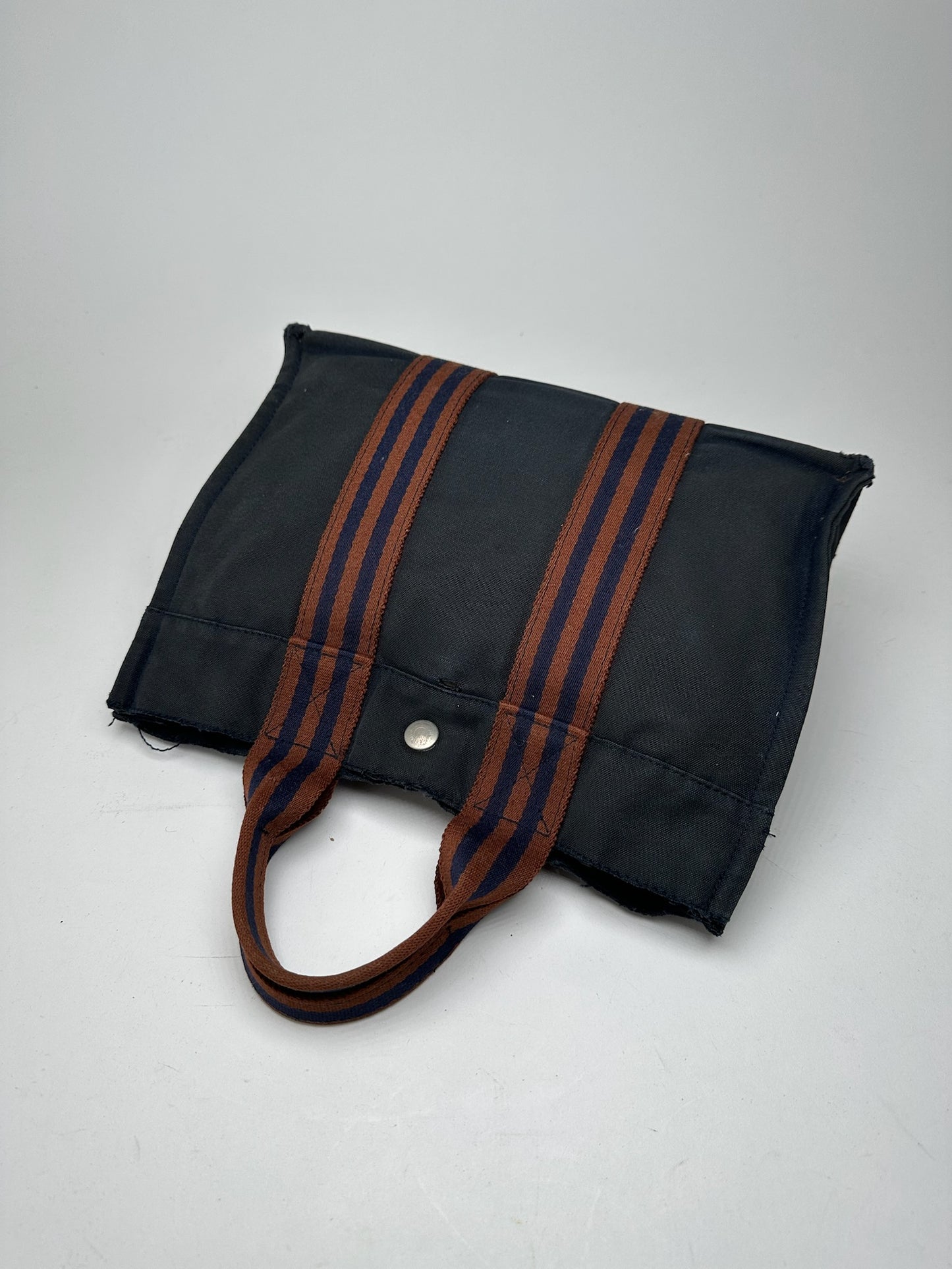 Vintage Hermes Navy red canvas shopper bag