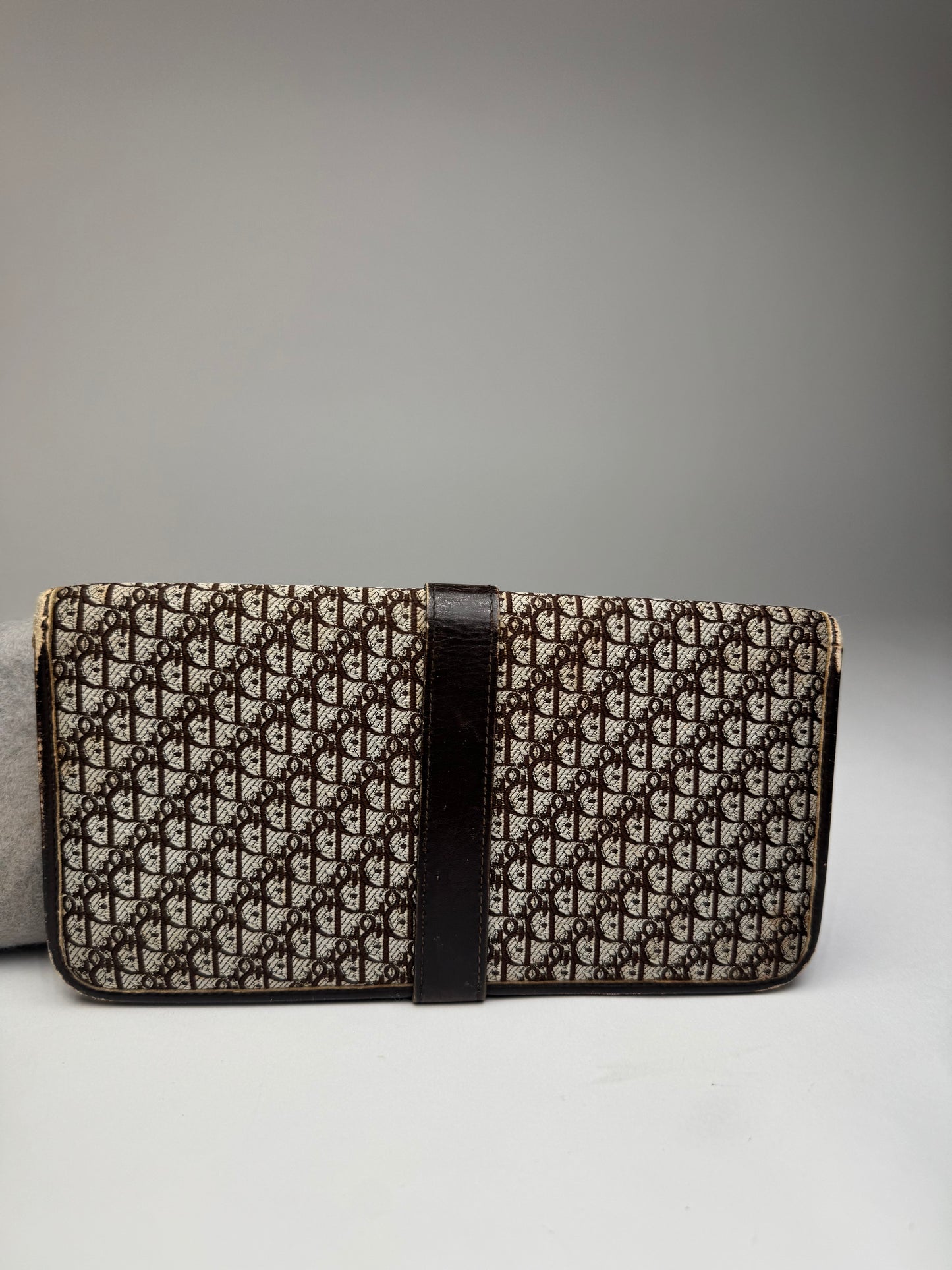 Vintage Dior Oblique Monogram Canvas Leather Belt Bag Grey Brown