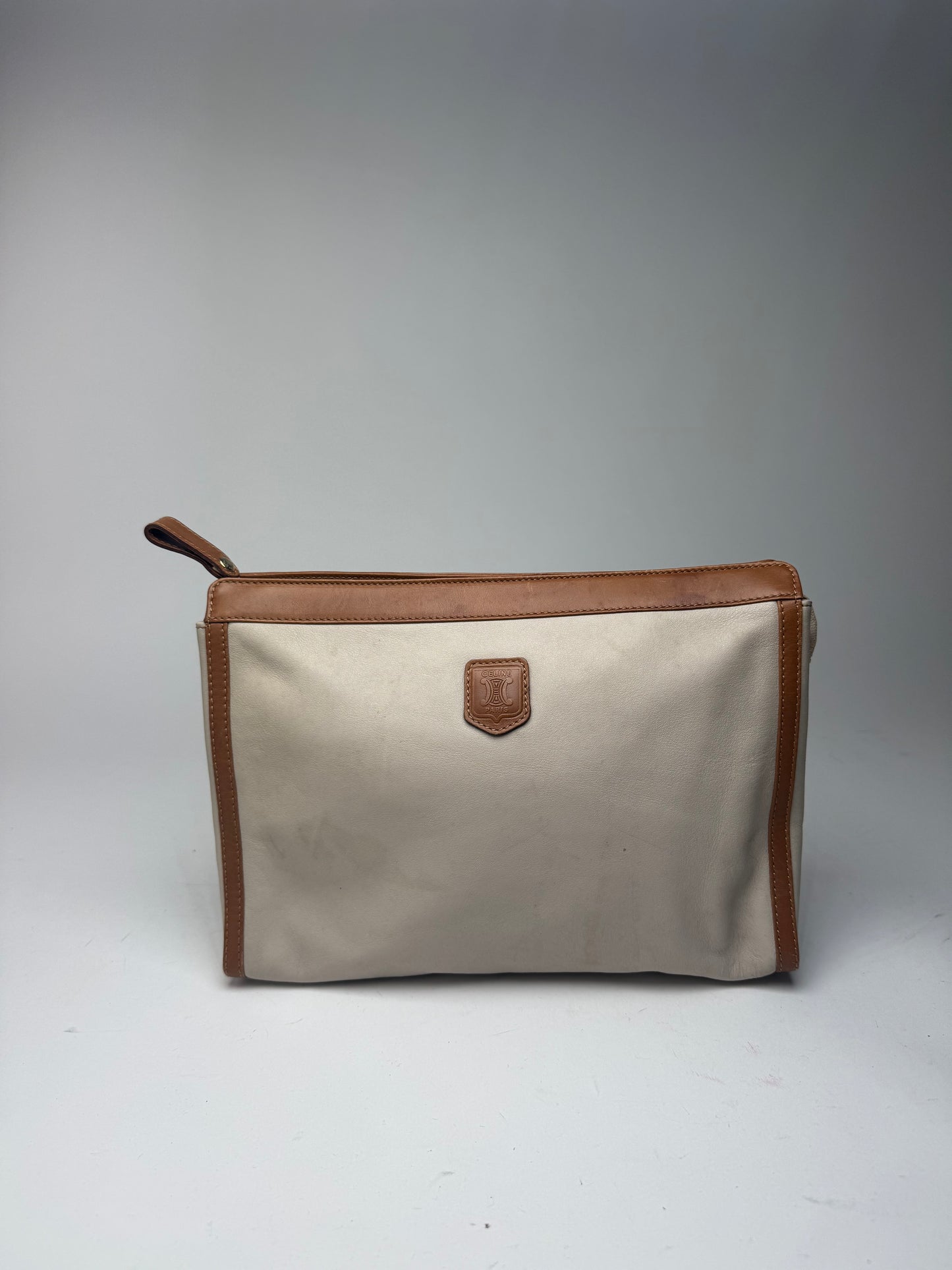 Pochette Triomphe en cuir blanc vintage Celine Paris