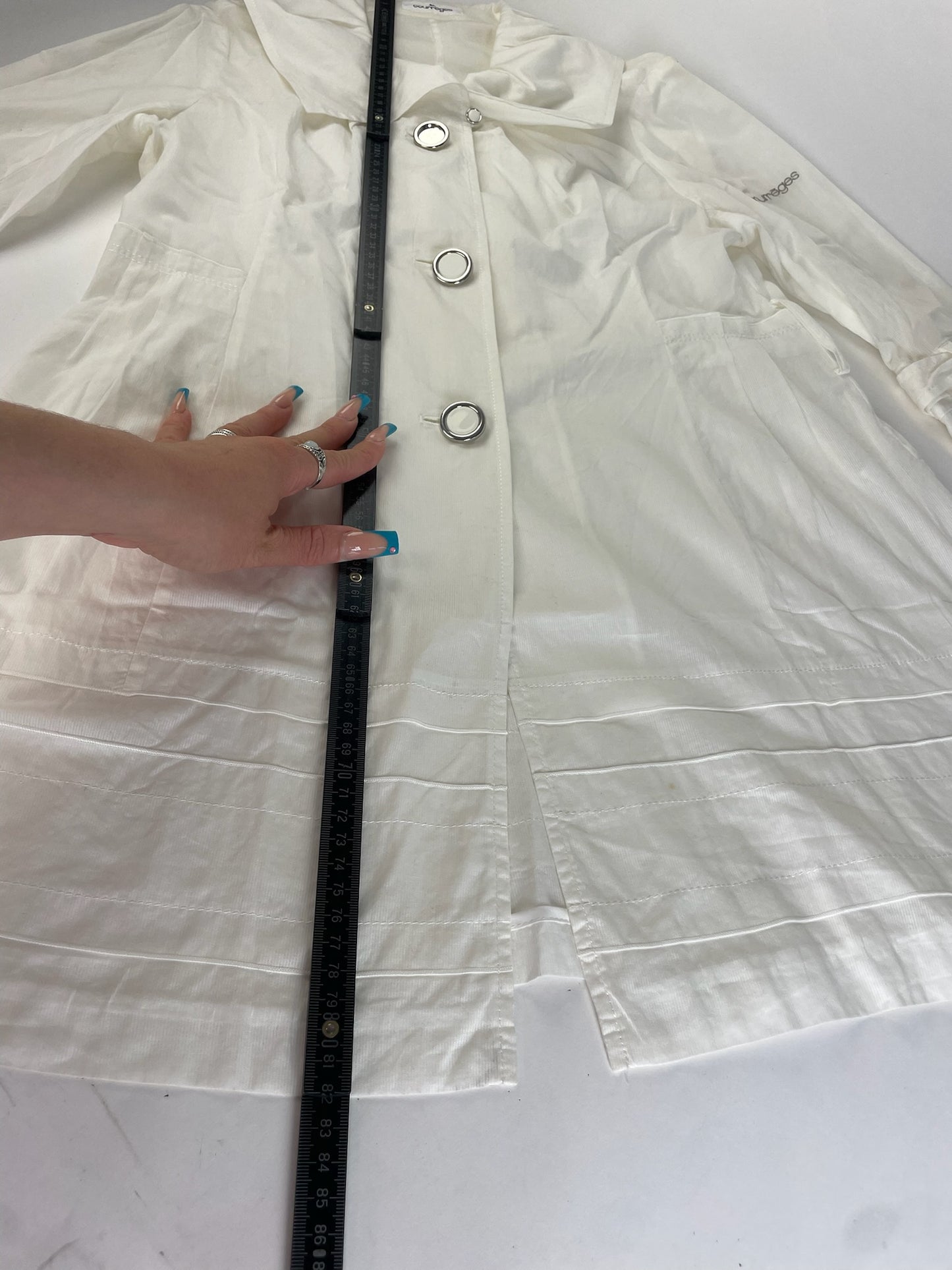 Vintage Courreges Cotton Coat White Silver Buttons