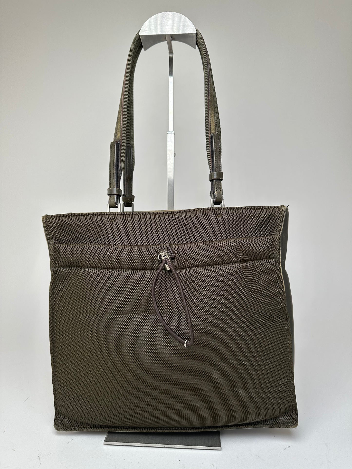 Vintage Prada Sport Tessuto Nylon Shoulder Bag Olive Brown