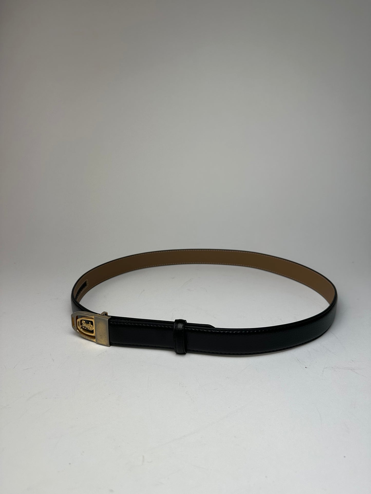Vintage Celine Paris Snake Emblossed Leather Belt Black
