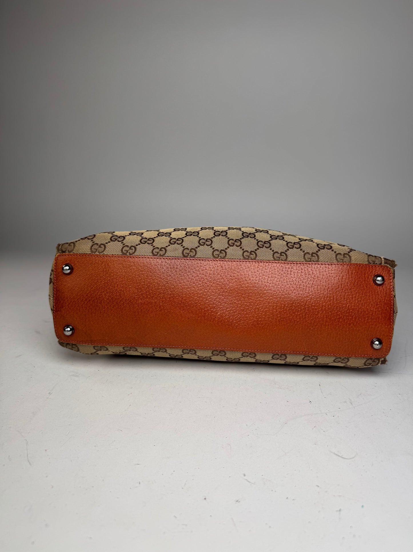 Vintage Gucci Monogram Leather Canvas Tote Beige Orange