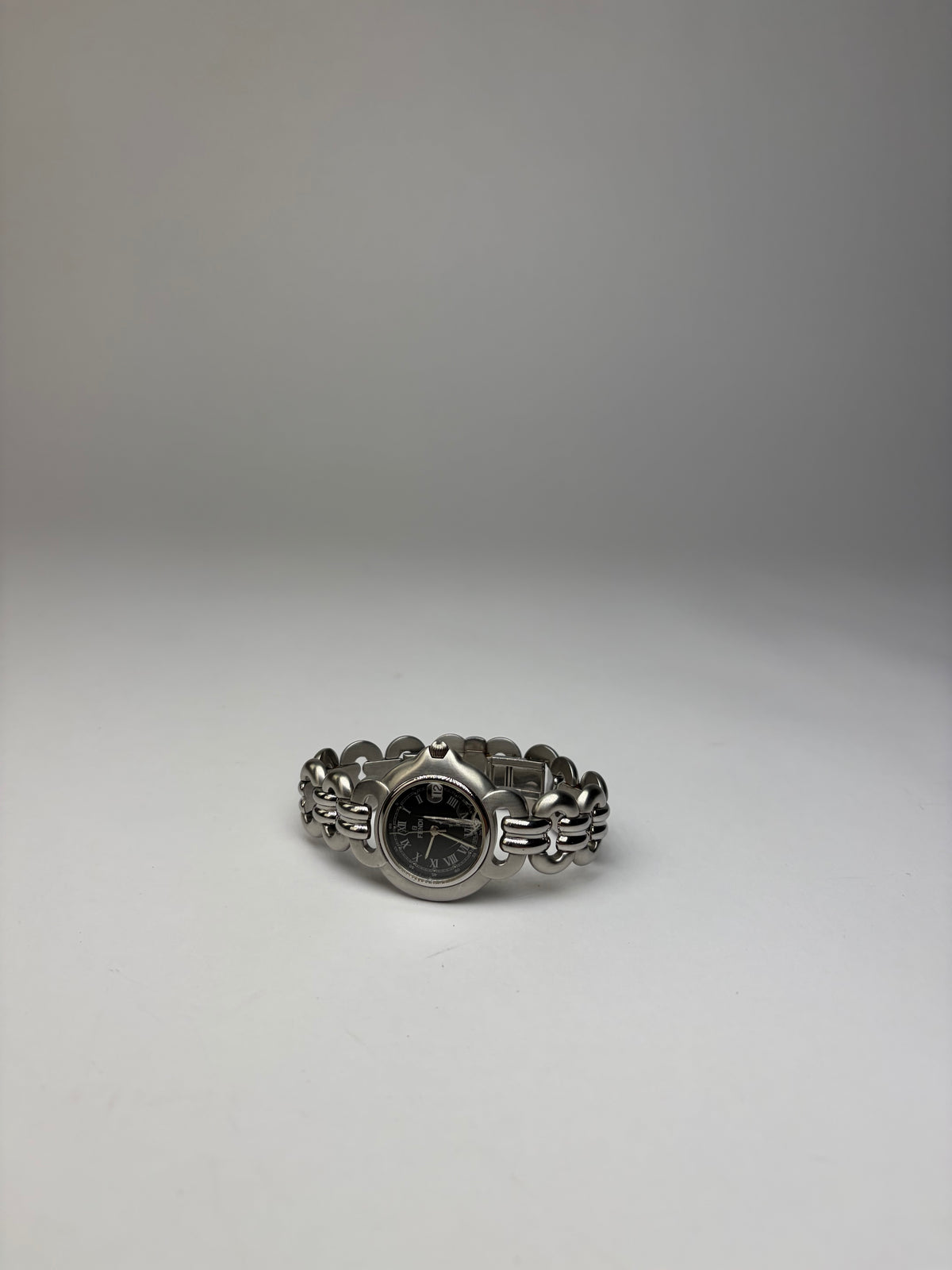 Vintage Fendi Stainless Steel Bracelet Watch Late 1990s Silver Black