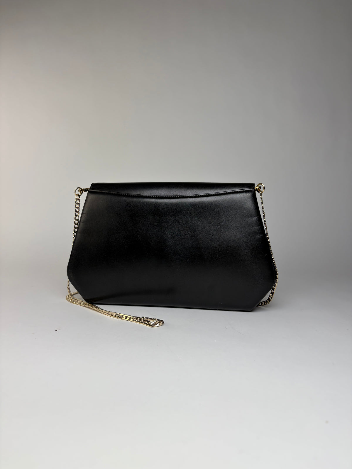 Vintage Givenchy Smooth Leather Flap Crossbody Bag Black Gold