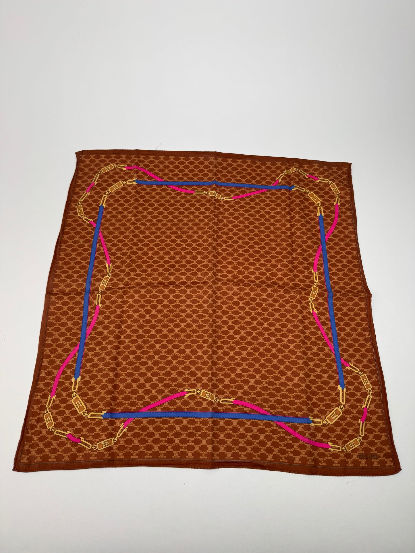 Vintage Celine Monogram Silk scarf brown