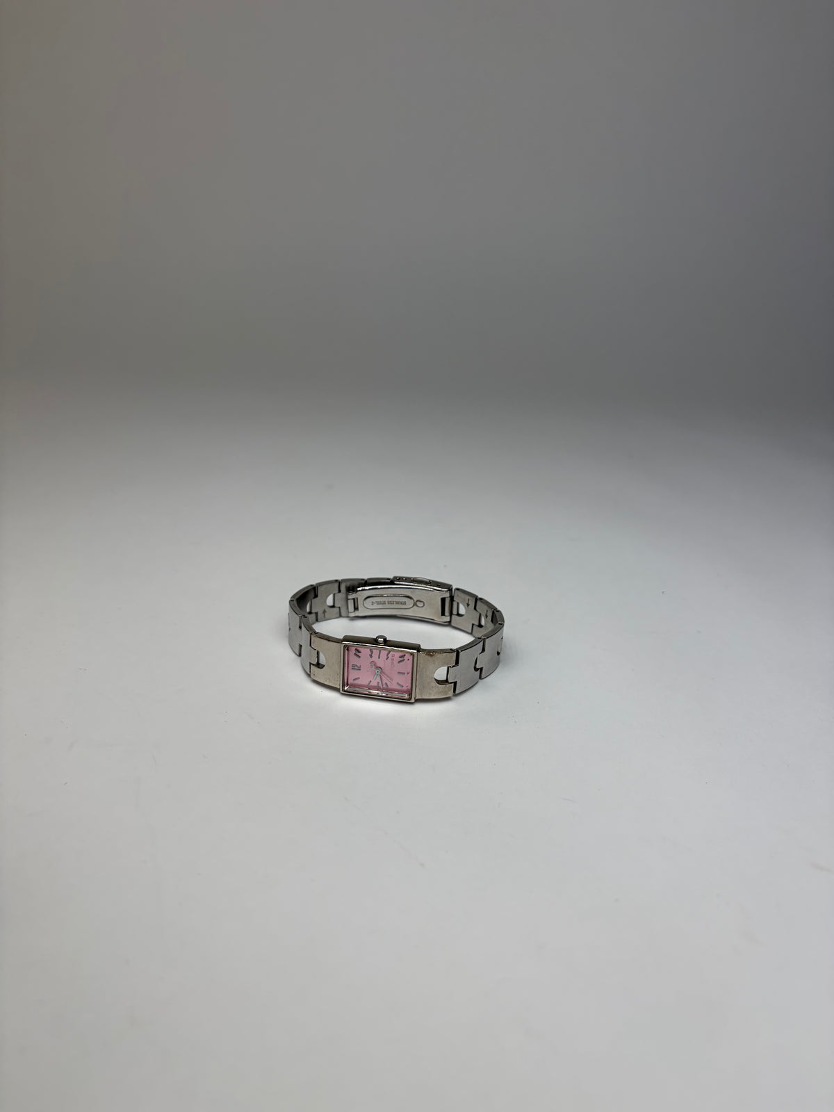 Vintage Courrèges Stainless Steel Bracelet Watch Pink Dial Early 2000s