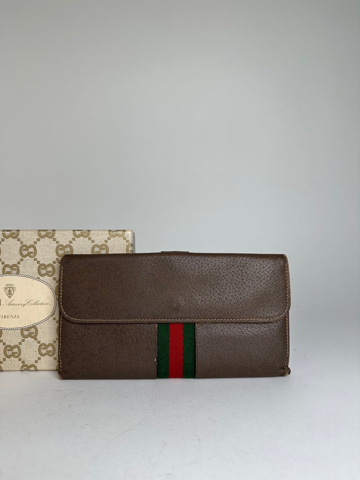 Vintage Gucci Web Stripe Leather Long Wallet Brown