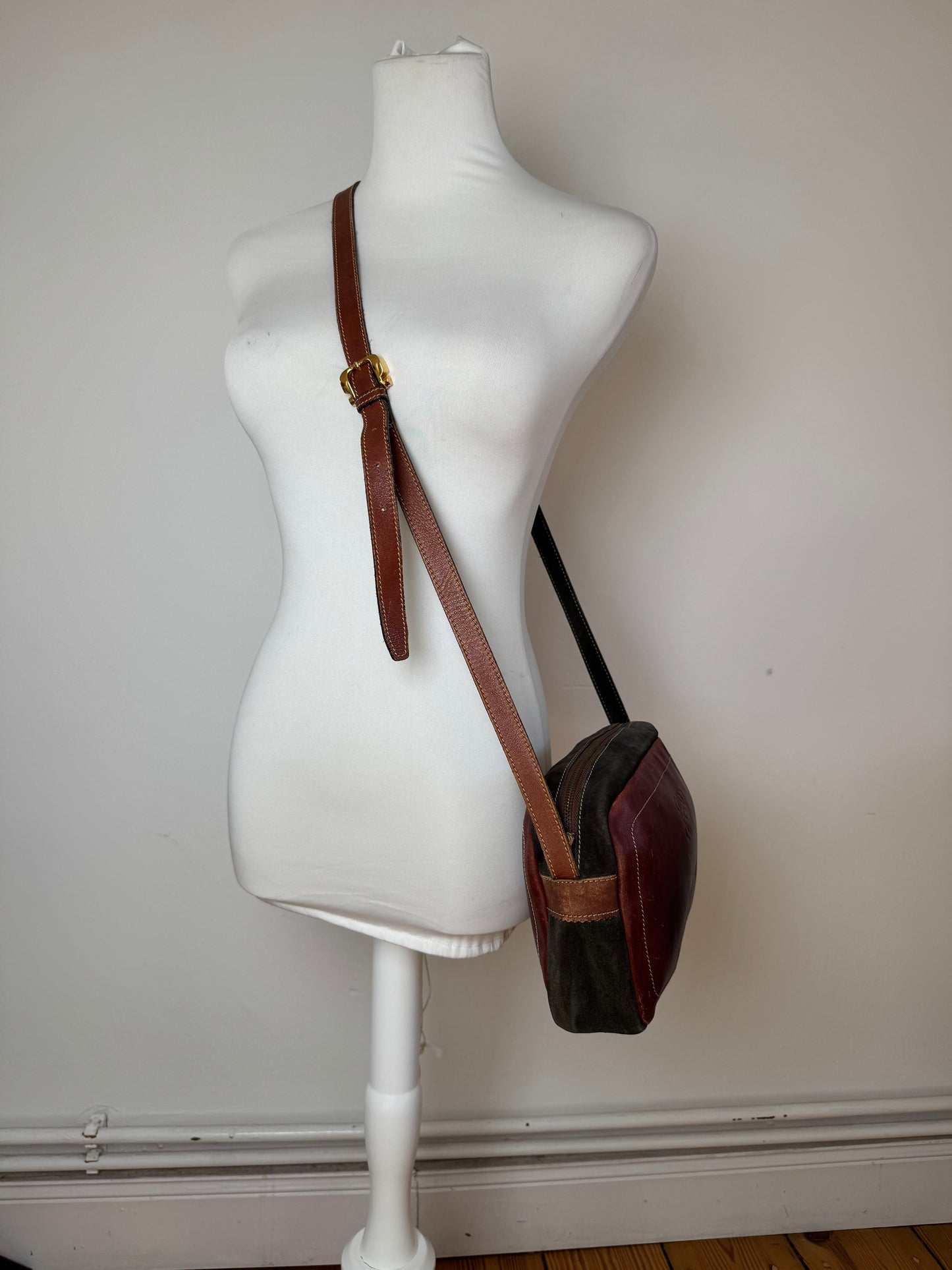 Vintage Loewe Madrid Suede Leather bag Red Green