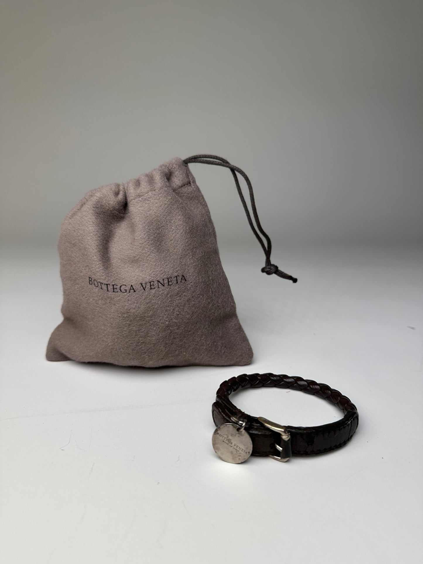 Vintage Bottega Veneta Woven Leather Bracelet Dark Brown Silver